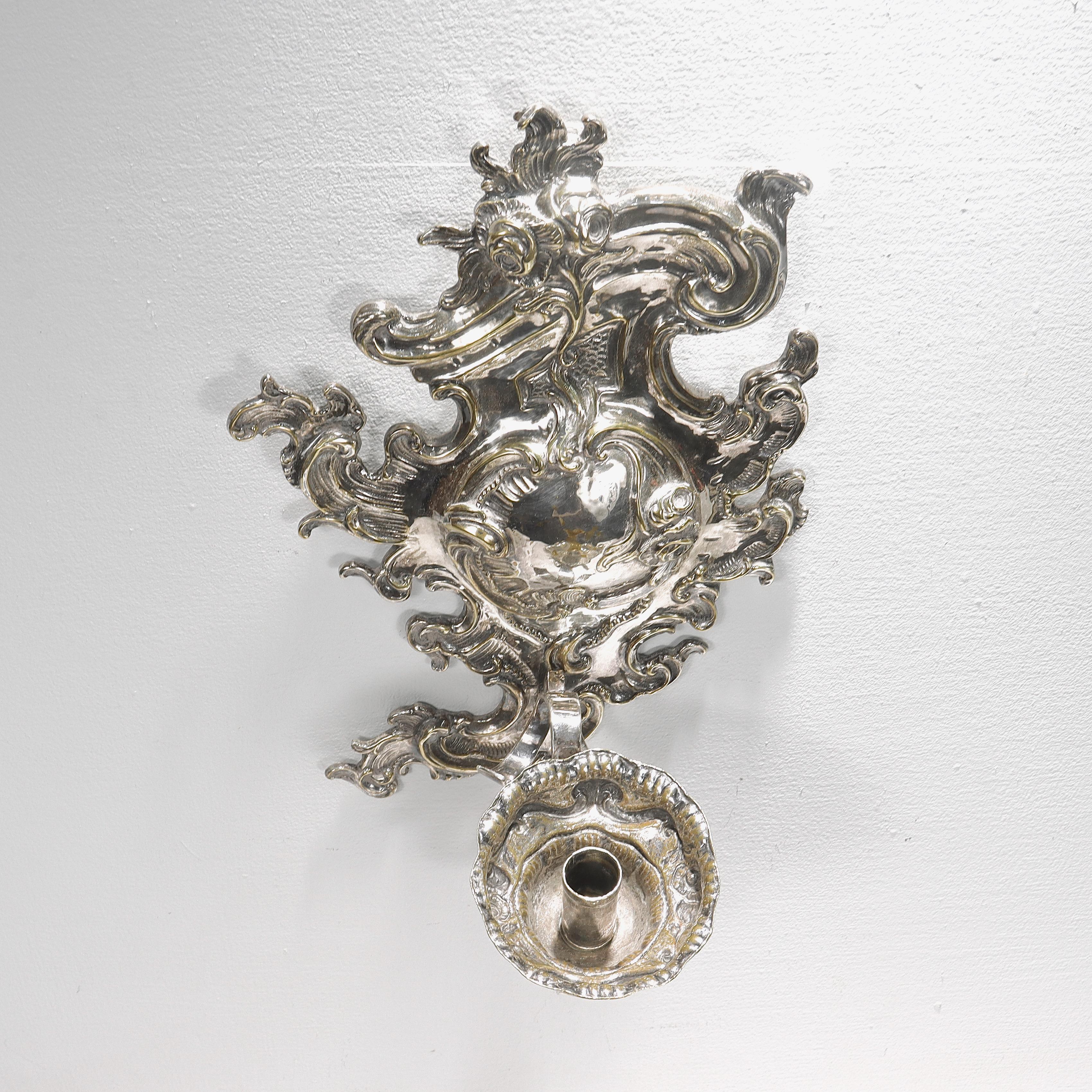 Antique Rococo or Rococo Revival Silver Plated Wall Sconces For Sale 3