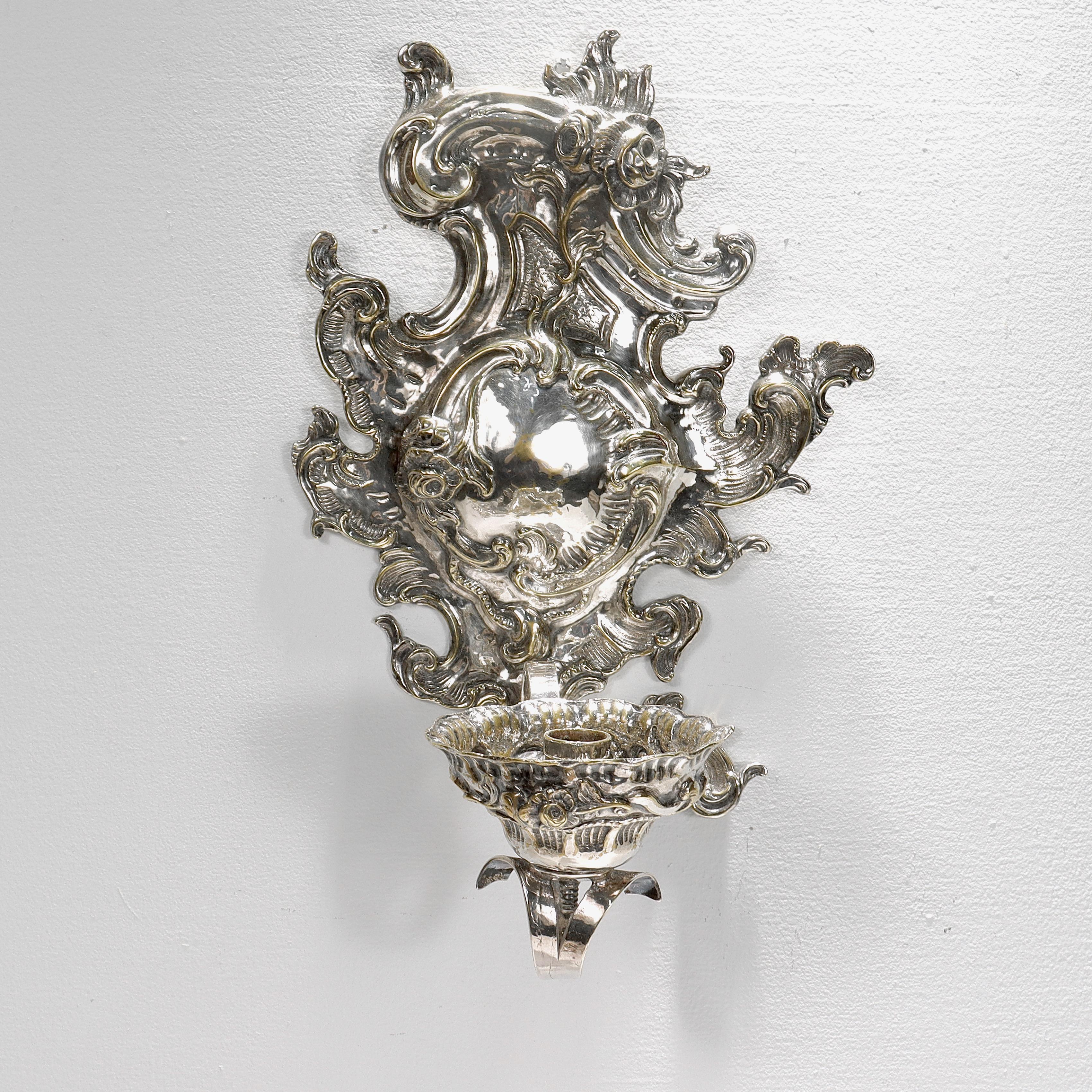 Antique Rococo or Rococo Revival Silver Plated Wall Sconces For Sale 4