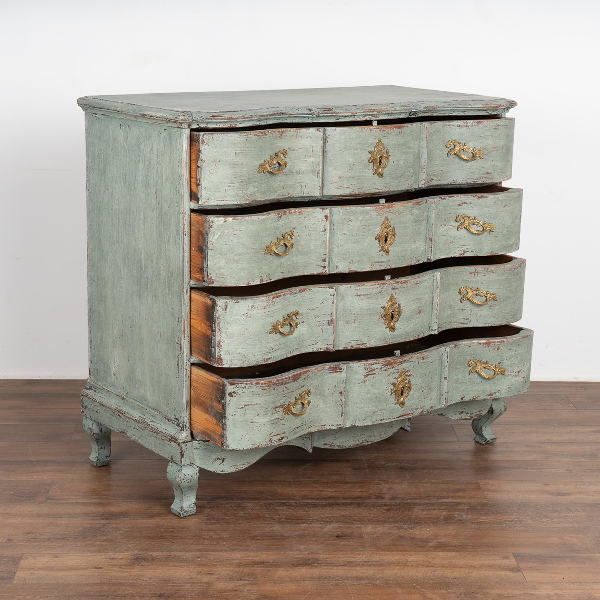 Danish Antique Rococo Painted Large Chest of Four Drawers, Denmark circa 1750-80 For Sale