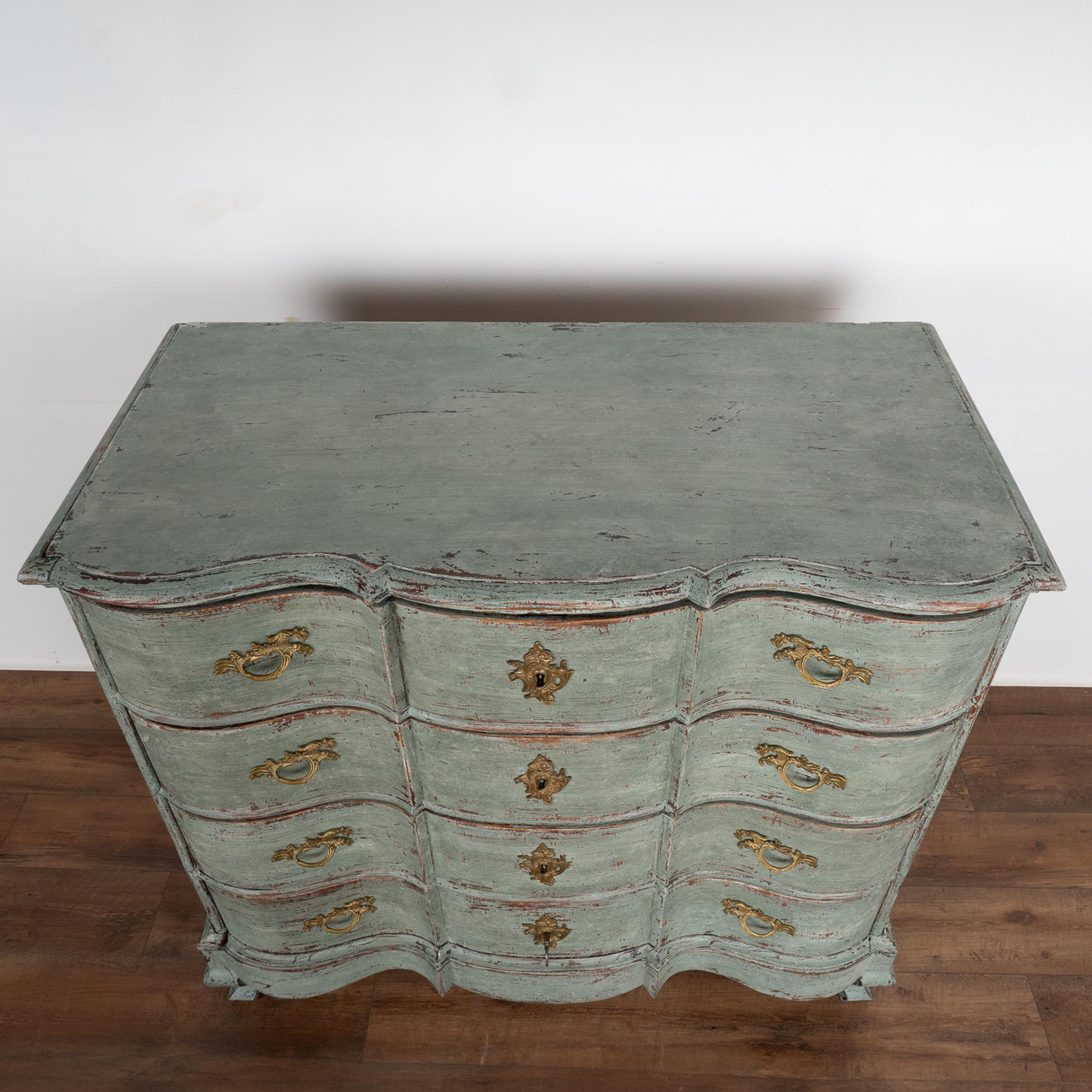 18th Century Antique Rococo Painted Large Chest of Four Drawers, Denmark circa 1750-80 For Sale