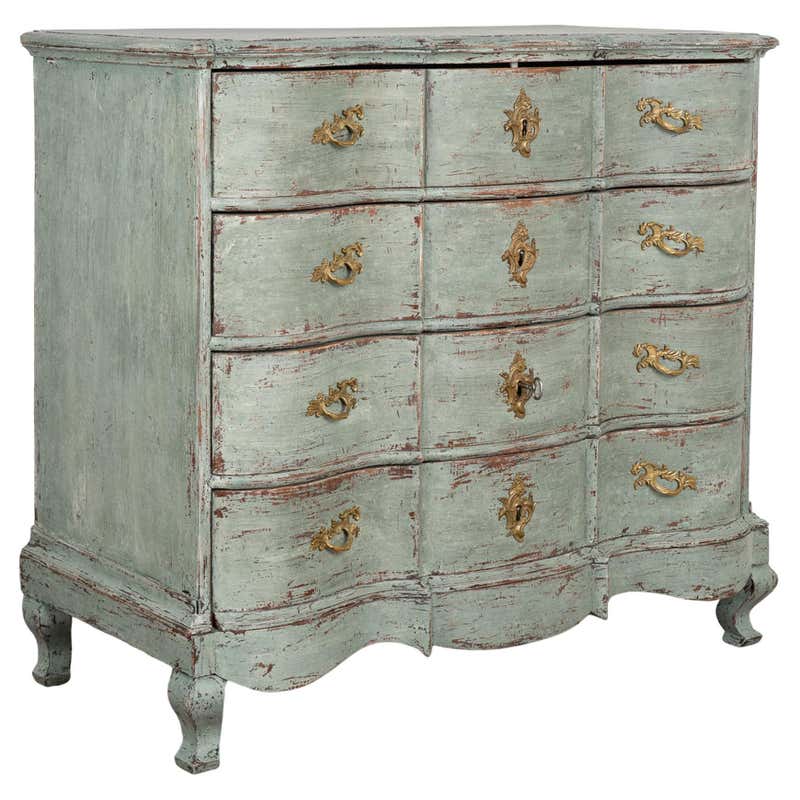 Large Green Rococo Oak Chest of Four Drawers, Sweden circa 1750-70 For ...