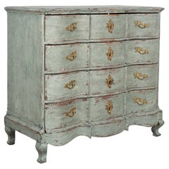 Antique Rococo Painted Large Chest of Four Drawers, Denmark circa 1750-80