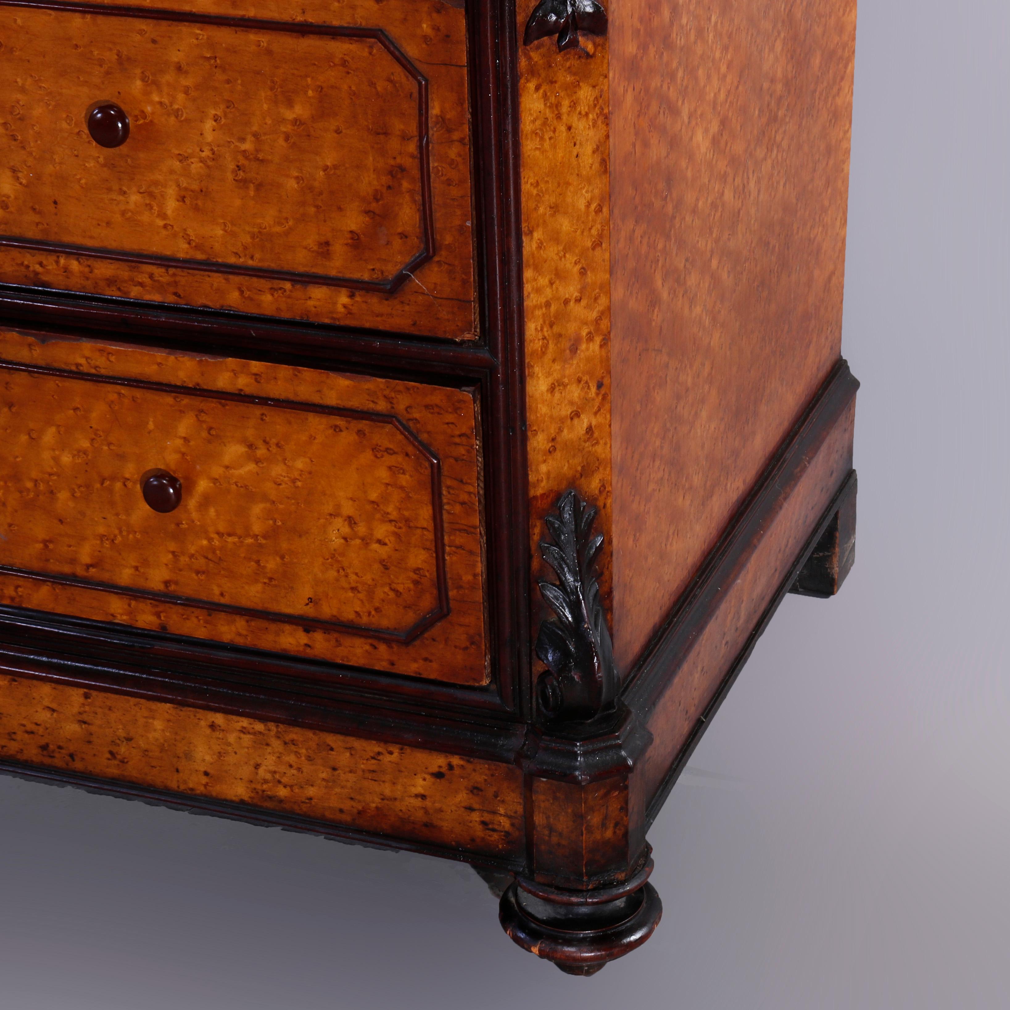 Antique Rococo Revival Birdseye Maple & Figural Carved Walnut Dresser, c1860 8