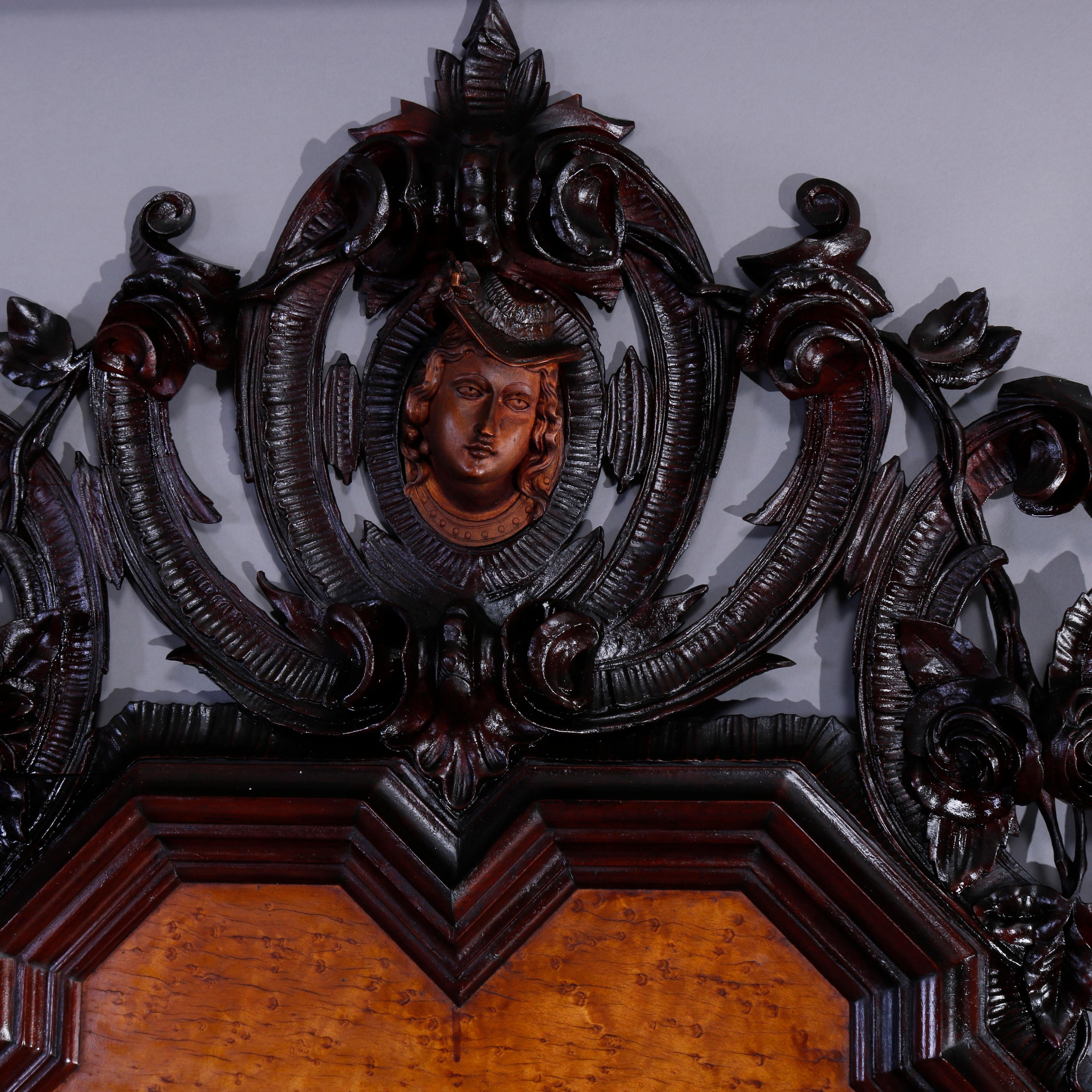 Antique Rococo Revival Birdseye Maple & Figural Carved Walnut Dresser, c1860 11