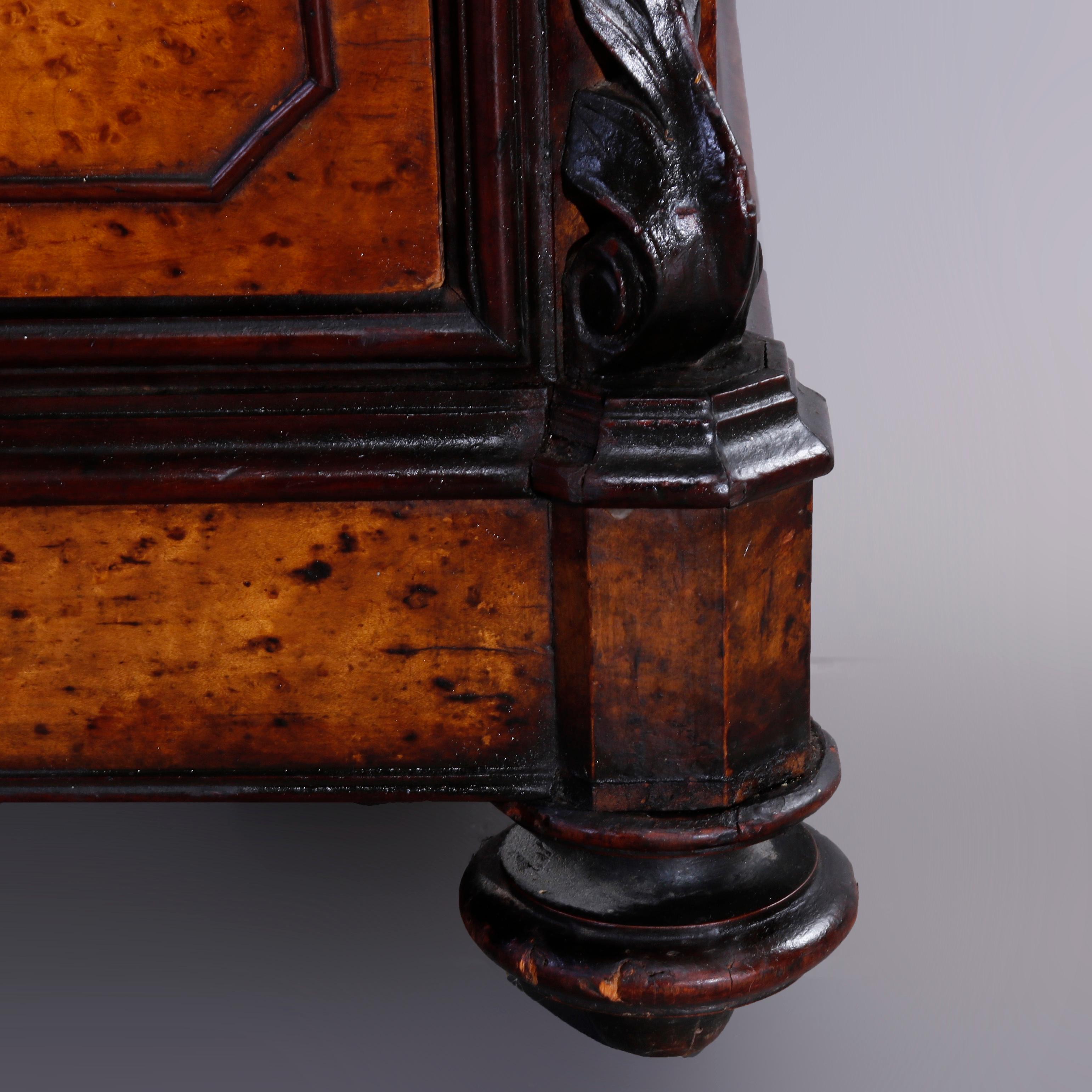Antique Rococo Revival Birdseye Maple & Figural Carved Walnut Dresser, c1860 14