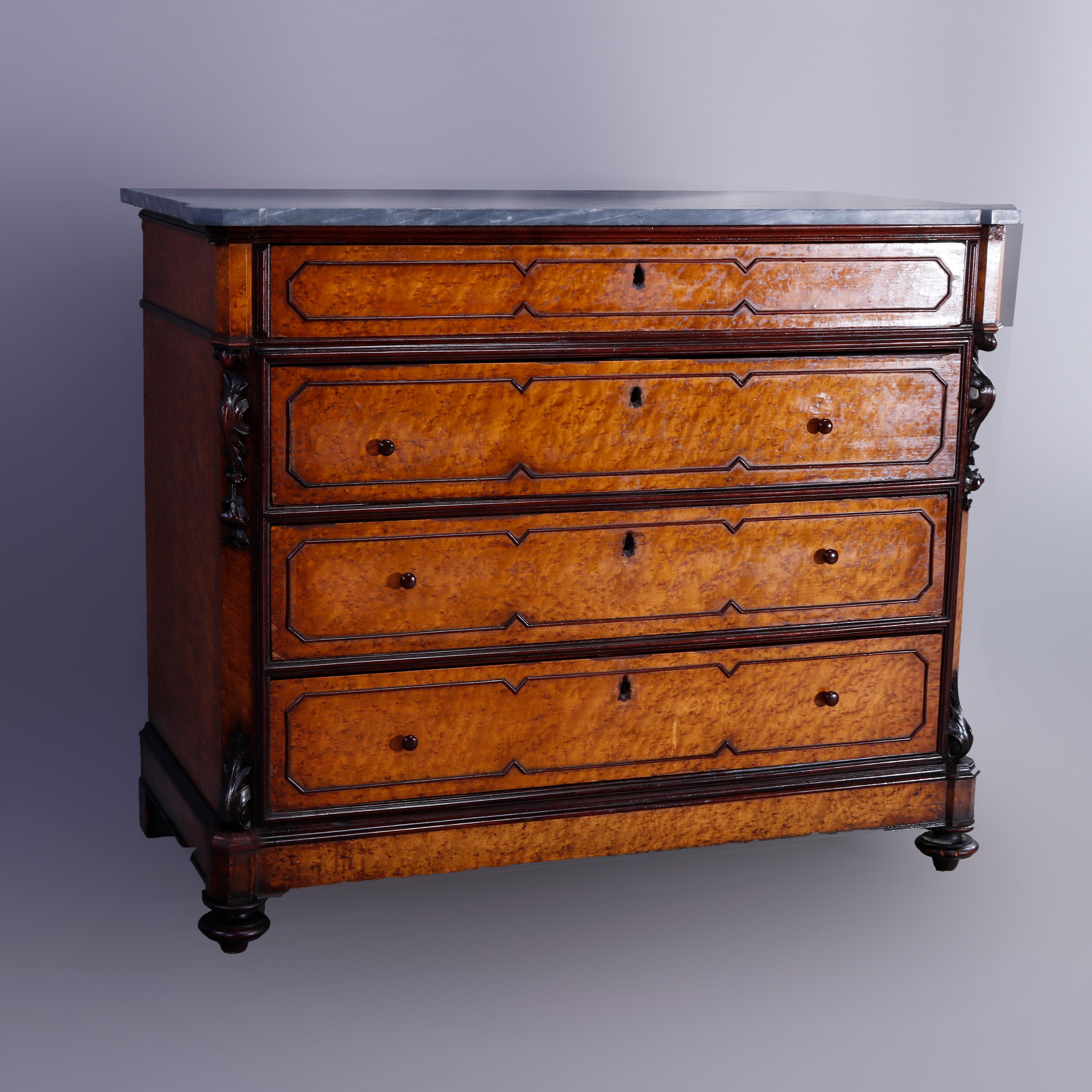 Antique Rococo Revival Birdseye Maple & Figural Carved Walnut Dresser, c1860 In Good Condition In Big Flats, NY