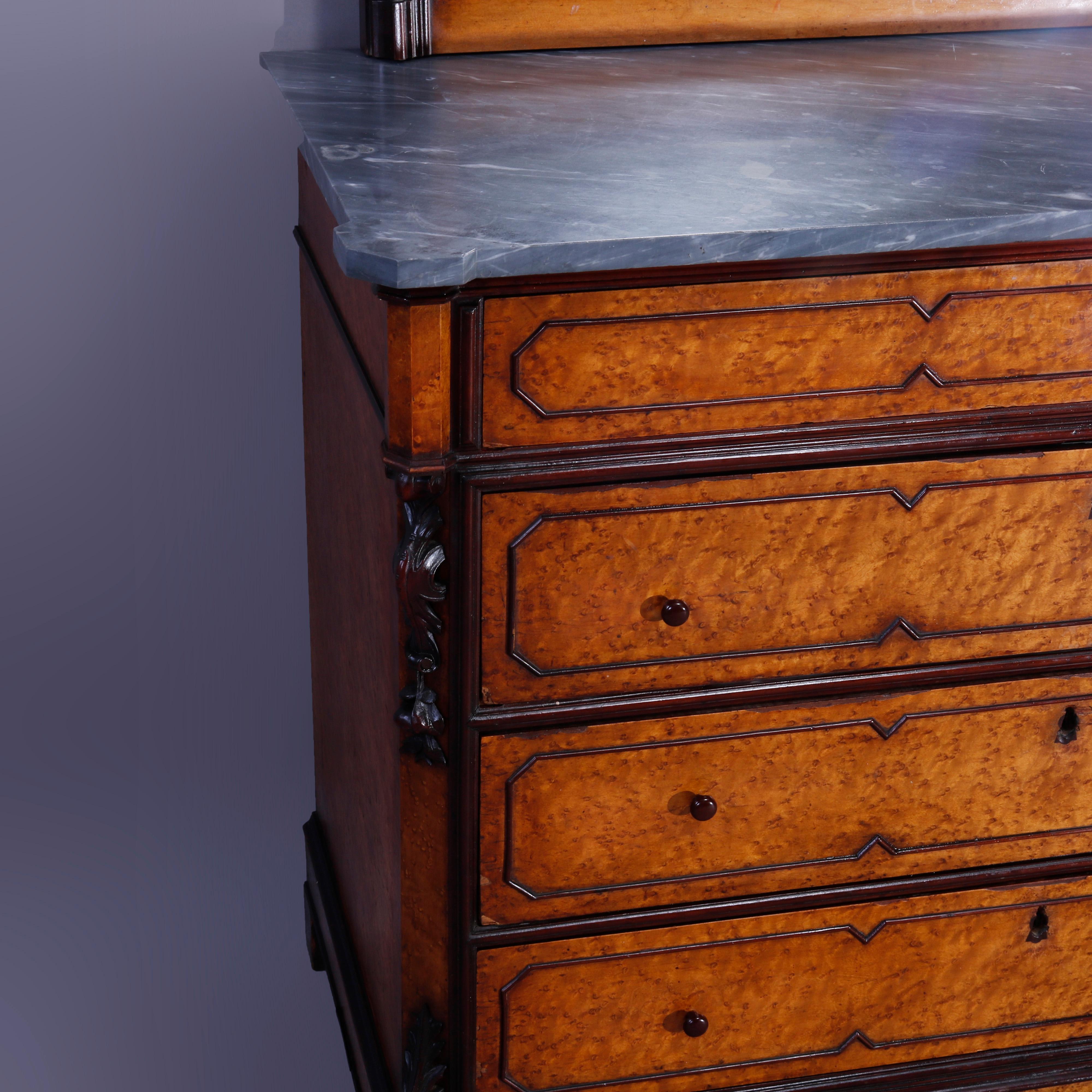 Antique Rococo Revival Birdseye Maple & Figural Carved Walnut Dresser, c1860 1