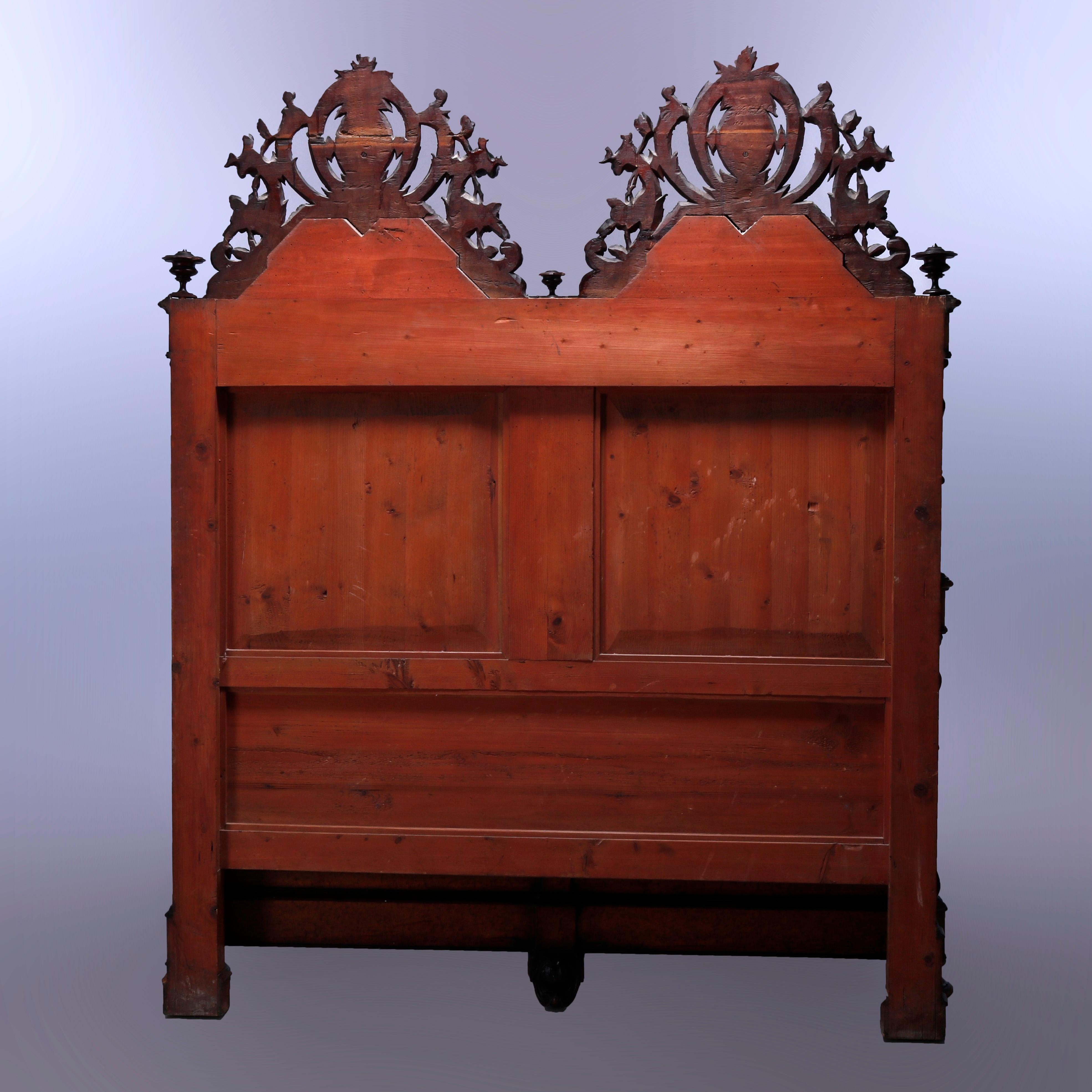 19th Century Antique Rococo Revival Birdseye Maple & Figural Carved Walnut Full Size Bed 1860