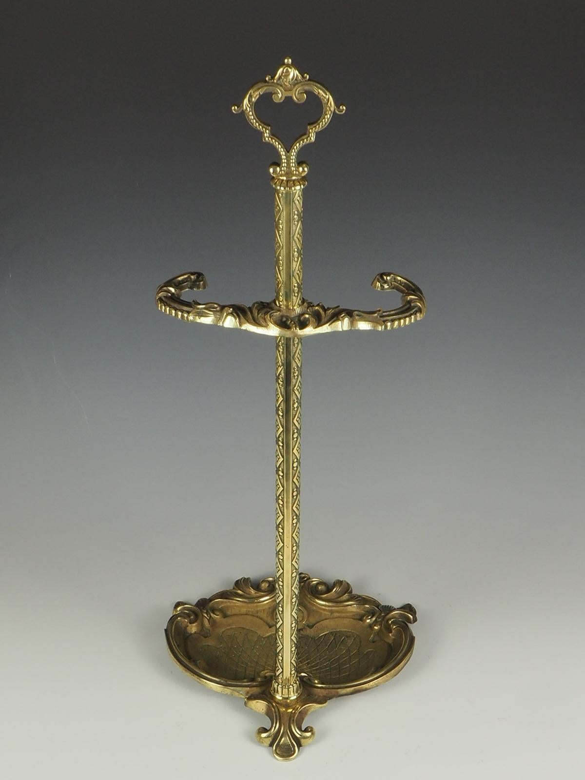 Antique Rococo Revival Brass Fireside Tool Stand For Sale 2