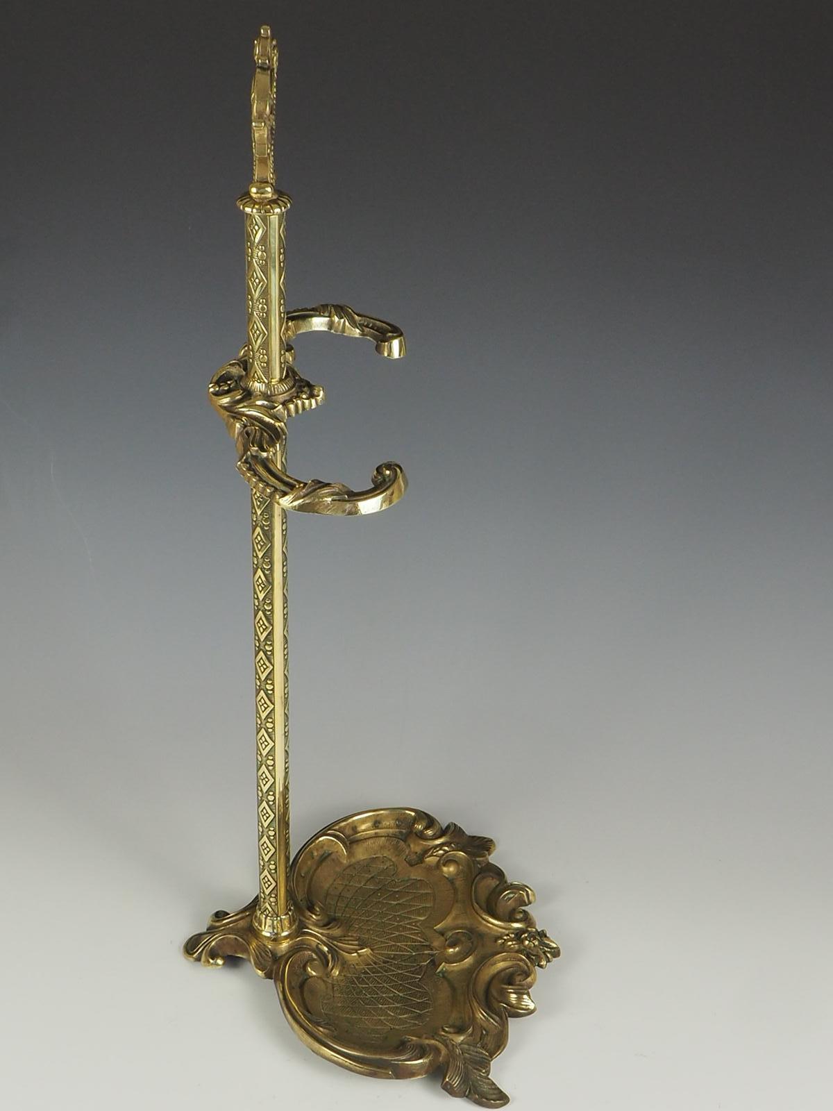 Antique Rococo Revival Brass Fireside Tool Stand For Sale 3