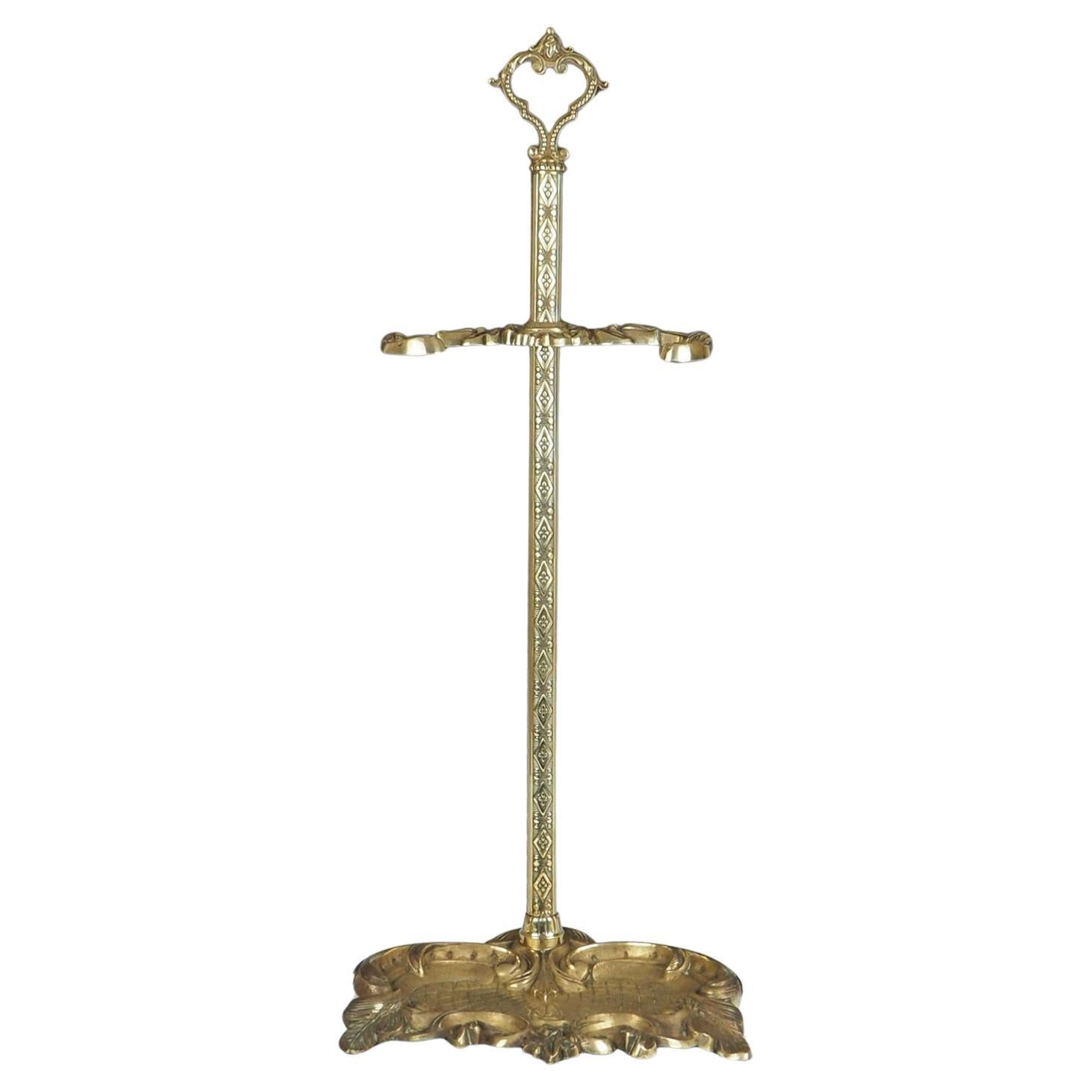 Antique Rococo Revival Brass Fireside Tool Stand