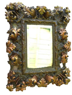 Antique Rococo Revival Bronze Wall Mirror w. Floral Motif France 19th. C.