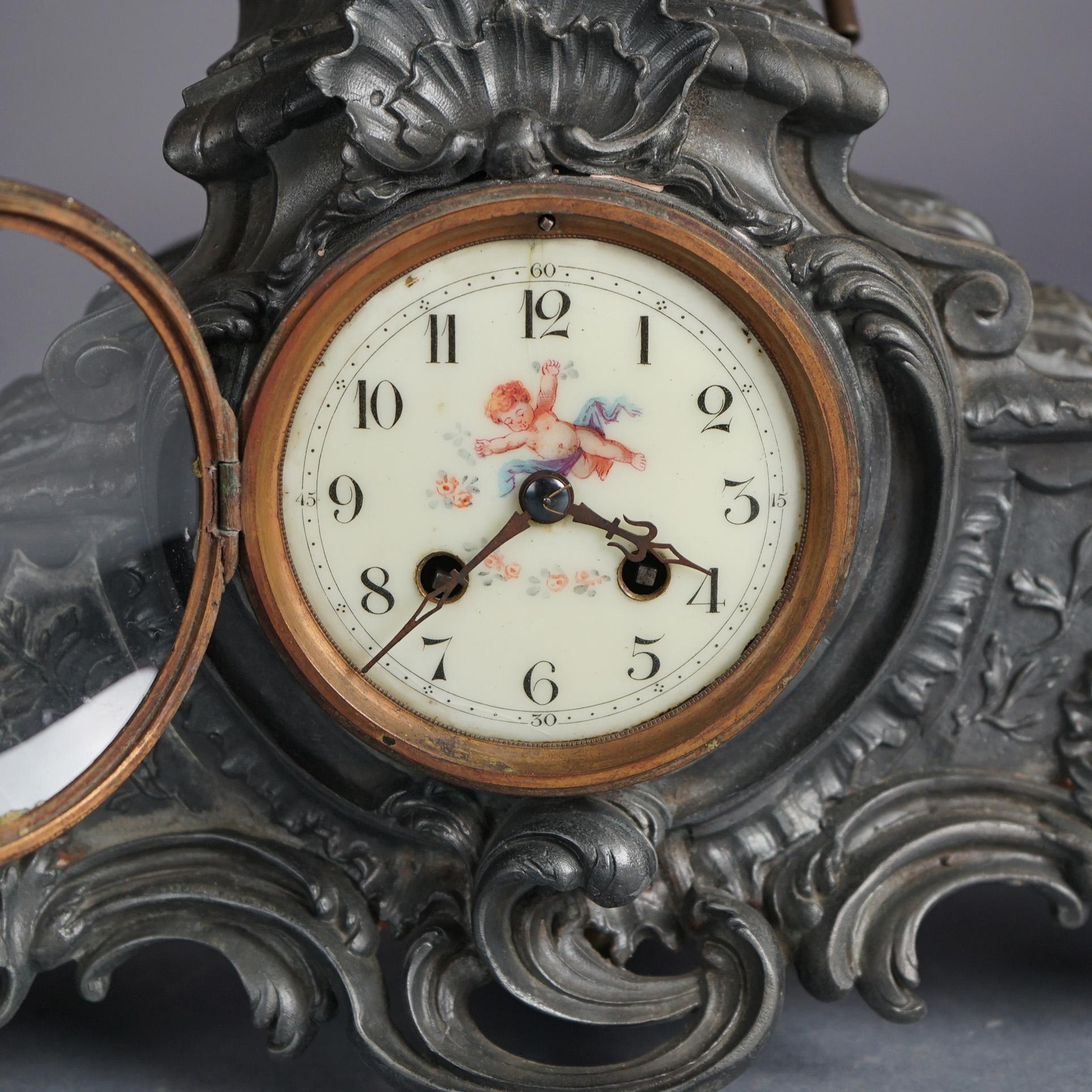 Antique Rococo Revival Bronzed Metal Figural Mantle Clock Signed Rancoulet C1890 11