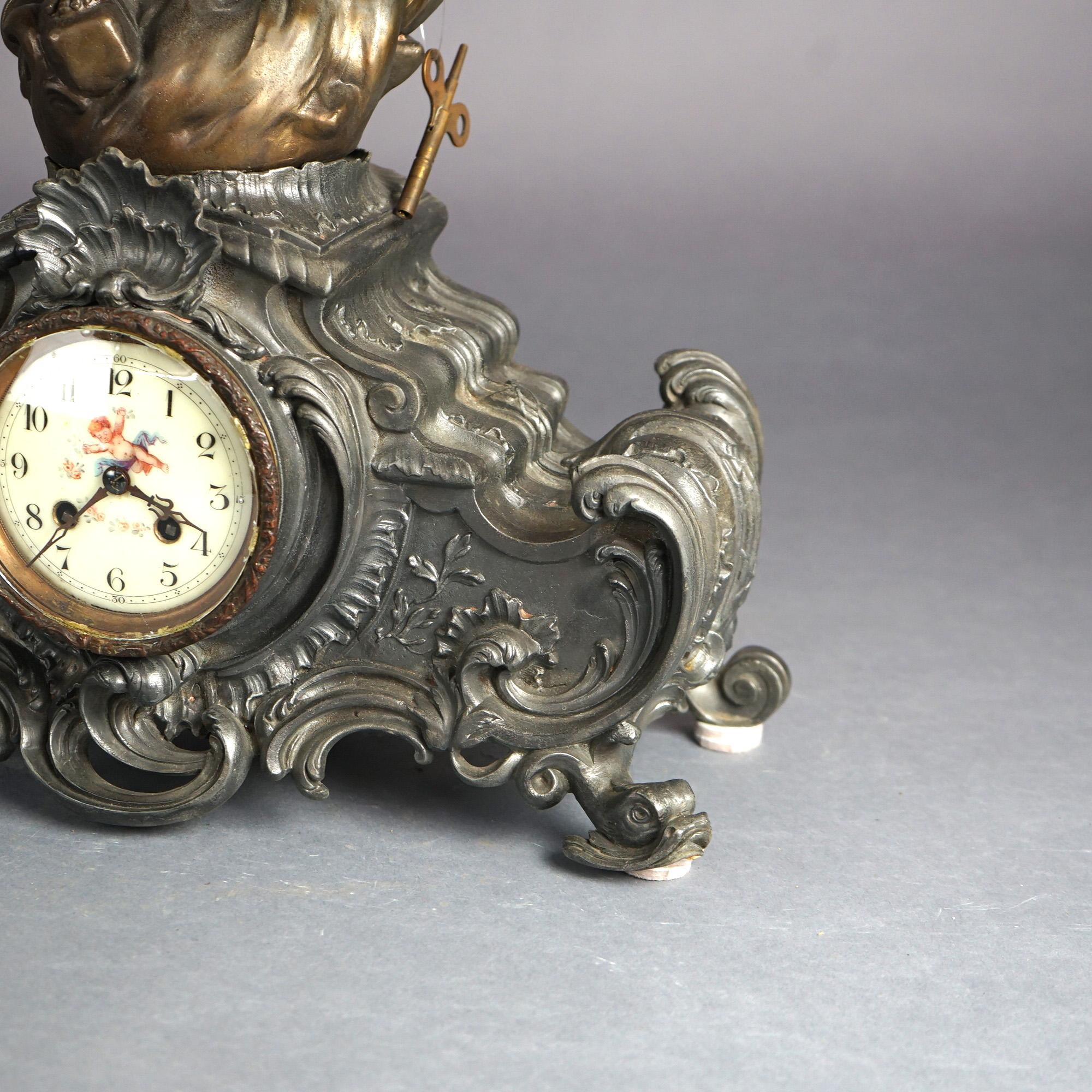 Antique Rococo Revival Bronzed Metal Figural Mantle Clock Signed Rancoulet C1890 2