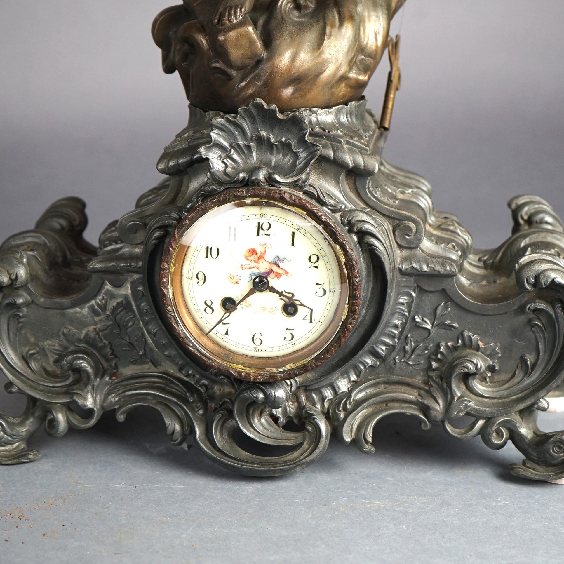 Antique Rococo Revival Bronzed Metal Figural Mantle Clock Signed Rancoulet C1890 3