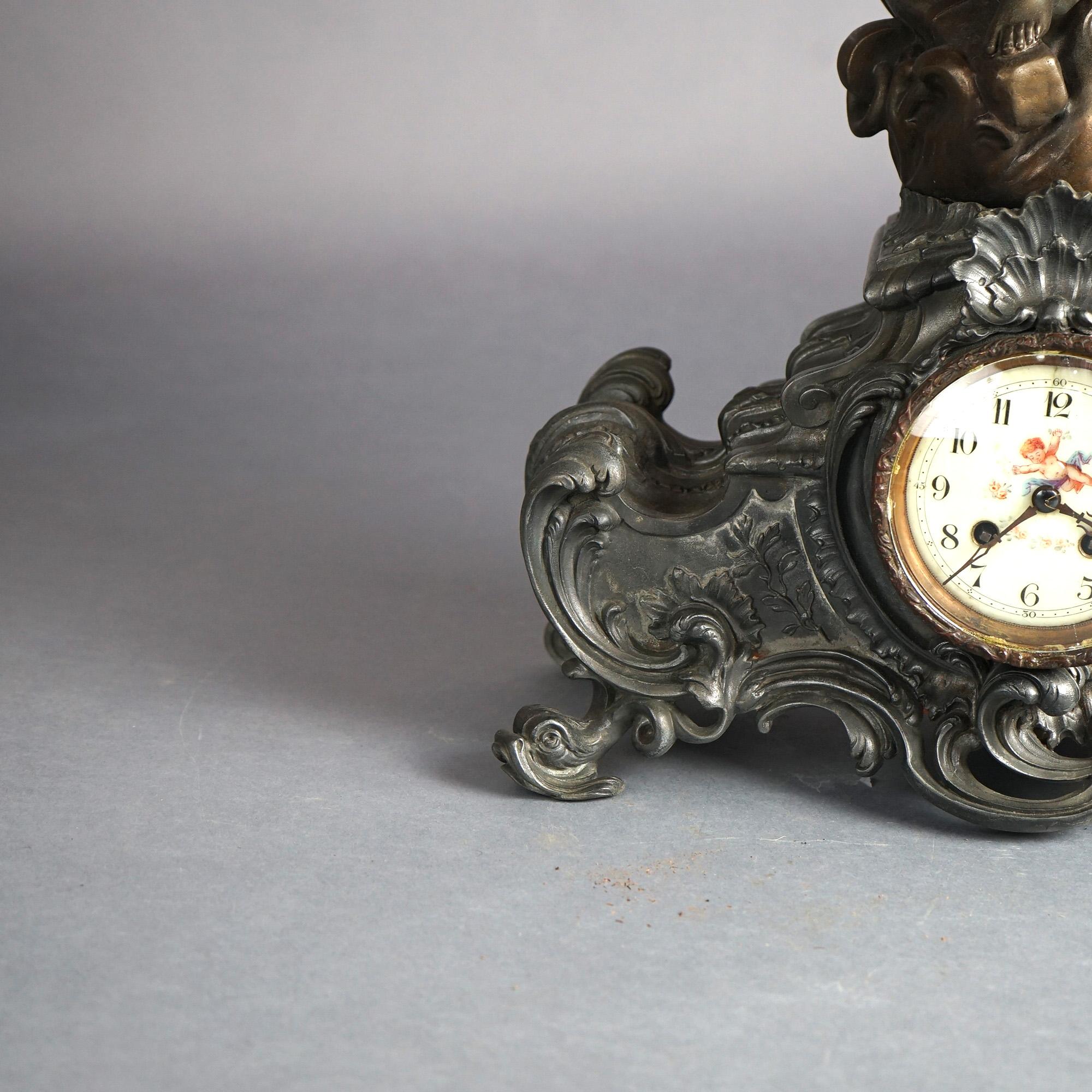 Antique Rococo Revival Bronzed Metal Figural Mantle Clock Signed Rancoulet C1890 4