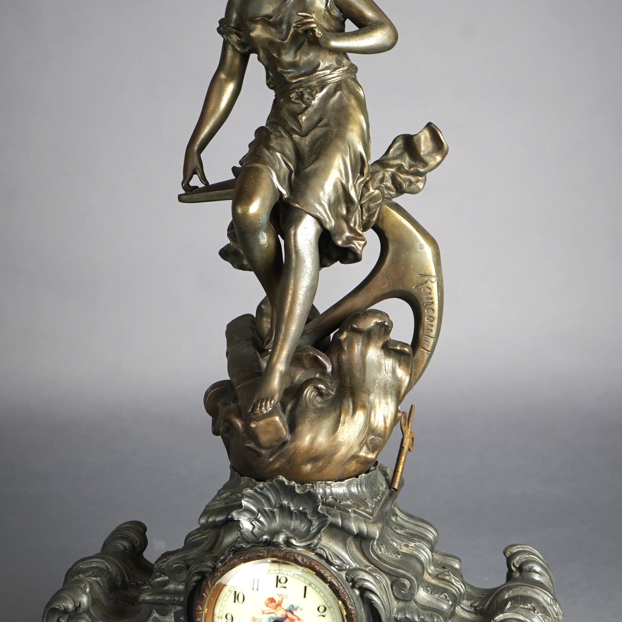 Antique Rococo Revival Bronzed Metal Figural Mantle Clock Signed Rancoulet C1890 5