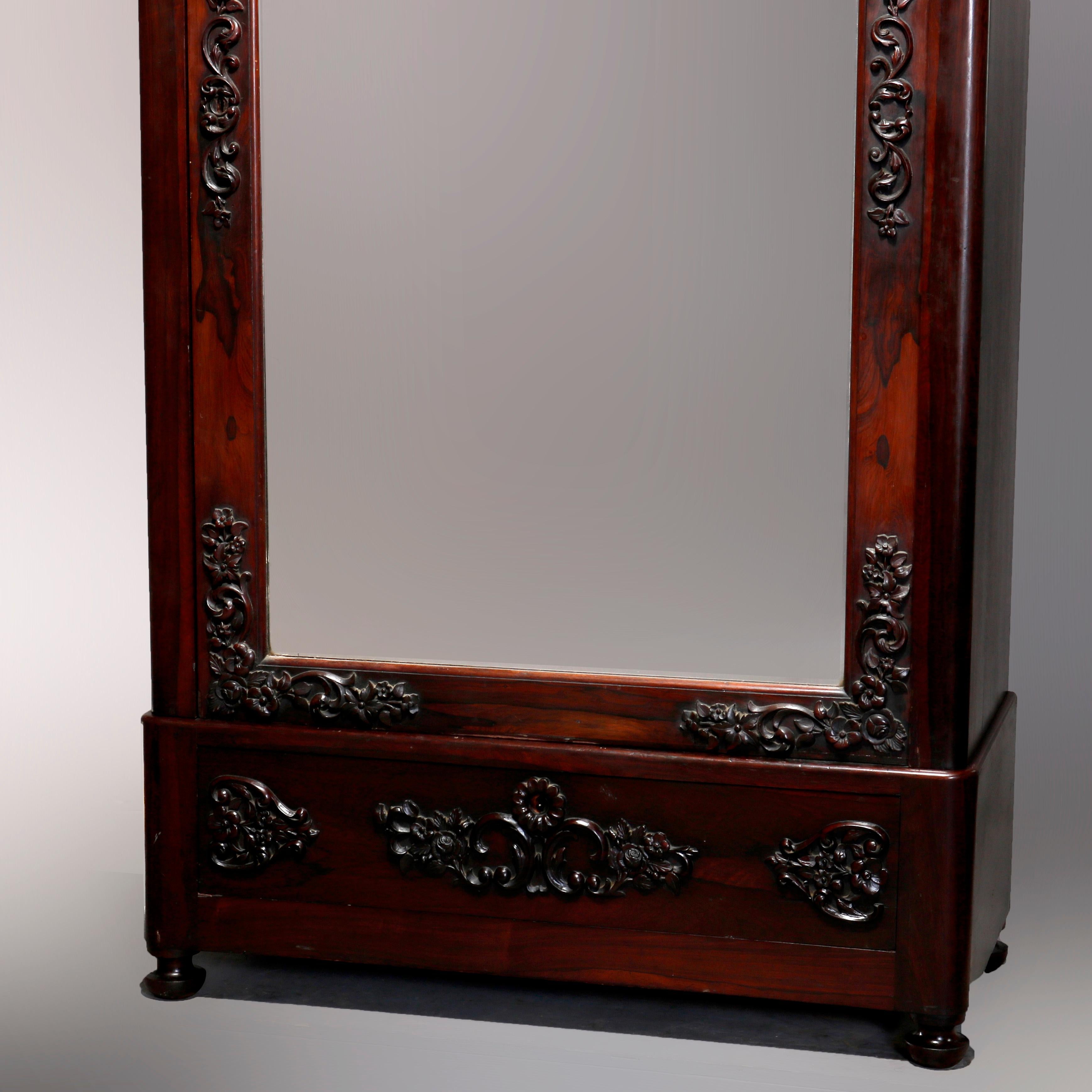 Antique Rococo Revival Carved Rosewood Mirrored Armoire, circa 1860 2