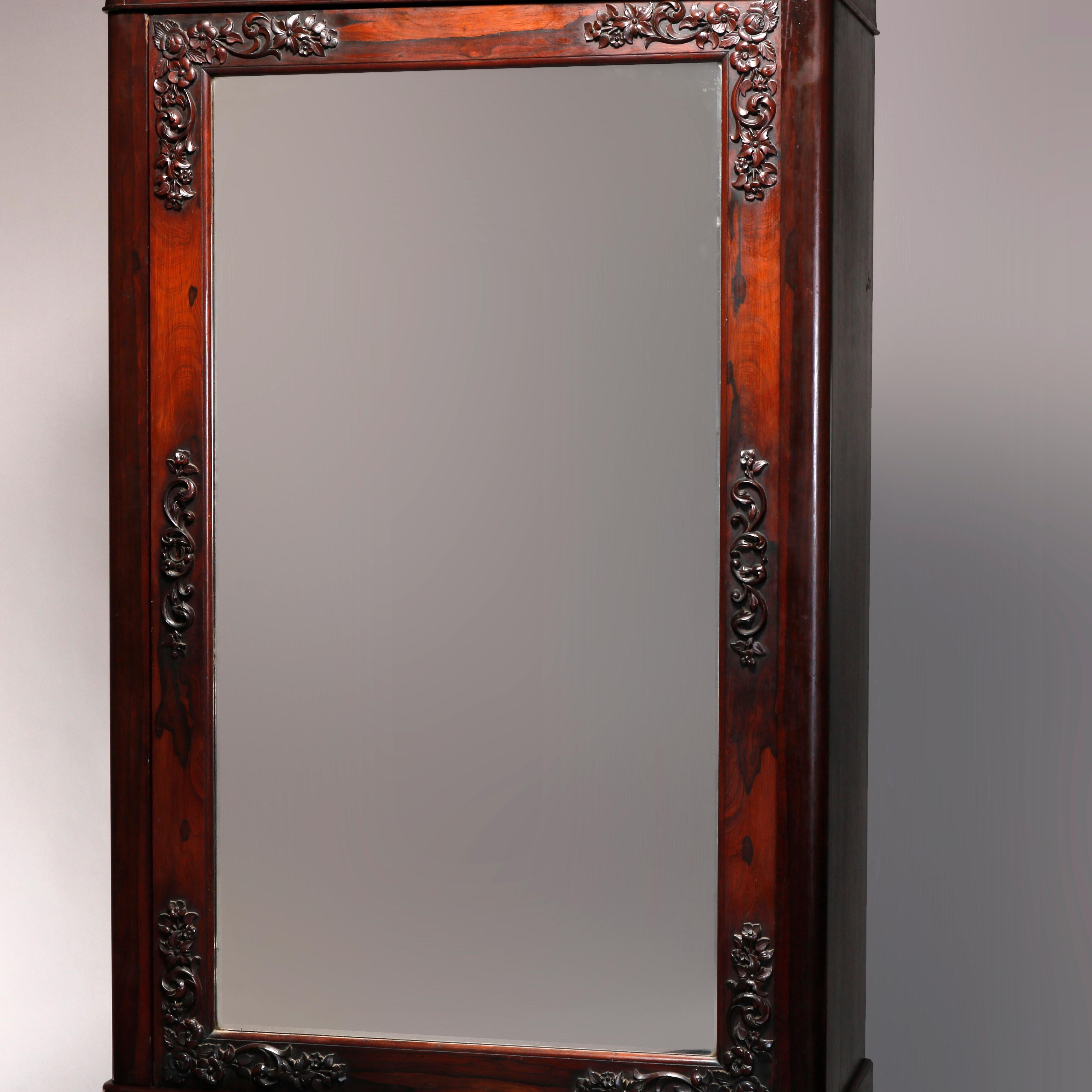 Antique Rococo Revival Carved Rosewood Mirrored Armoire, circa 1860 3