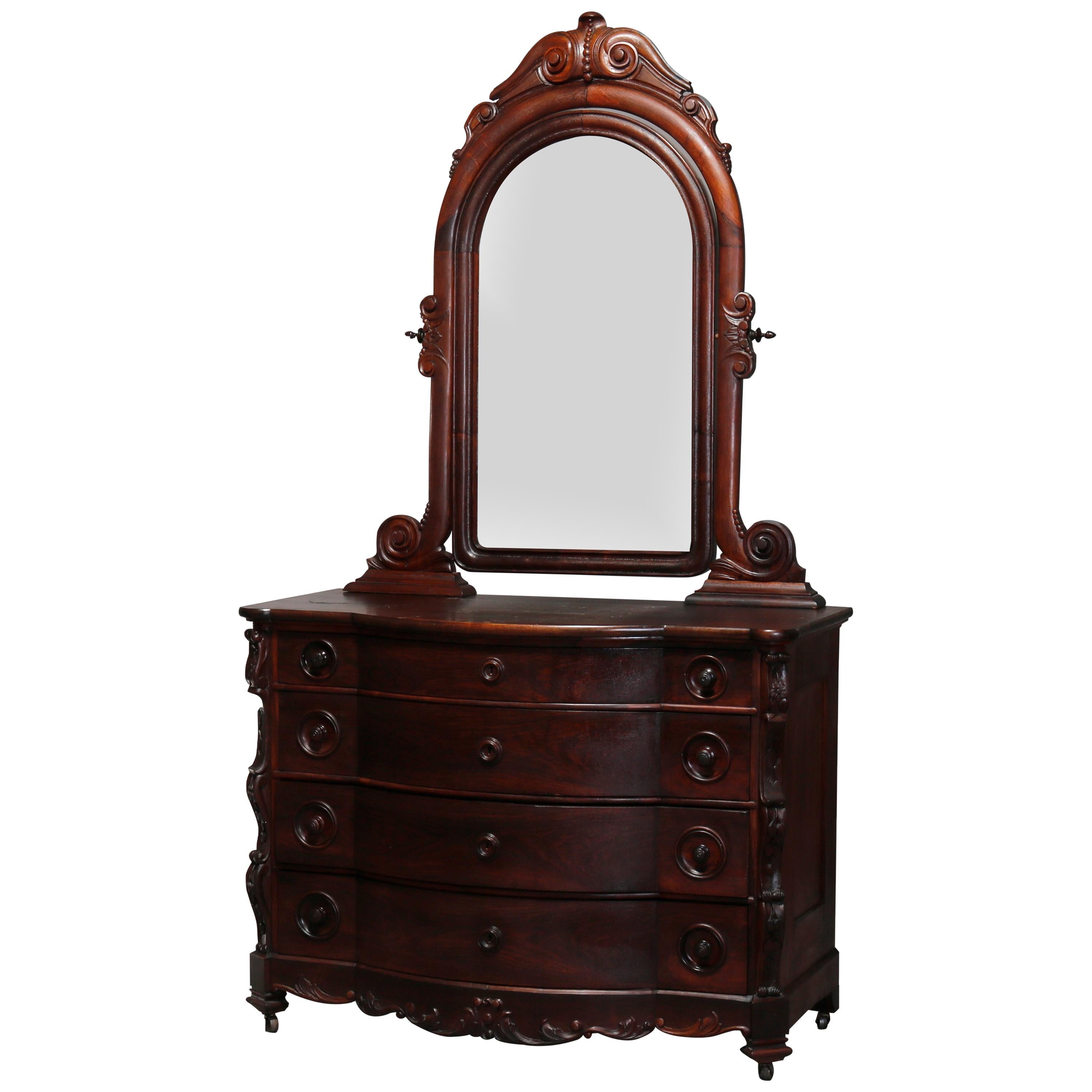 Antique Rococo Revival Carved Rosewood Mirrored Dresser, circa 1860