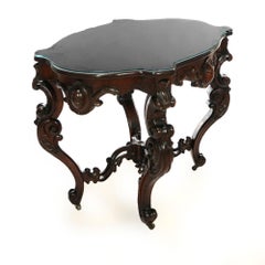 Antique Rococo Revival Carved Walnut & Marble Turtle Top Parlor Table 19th C