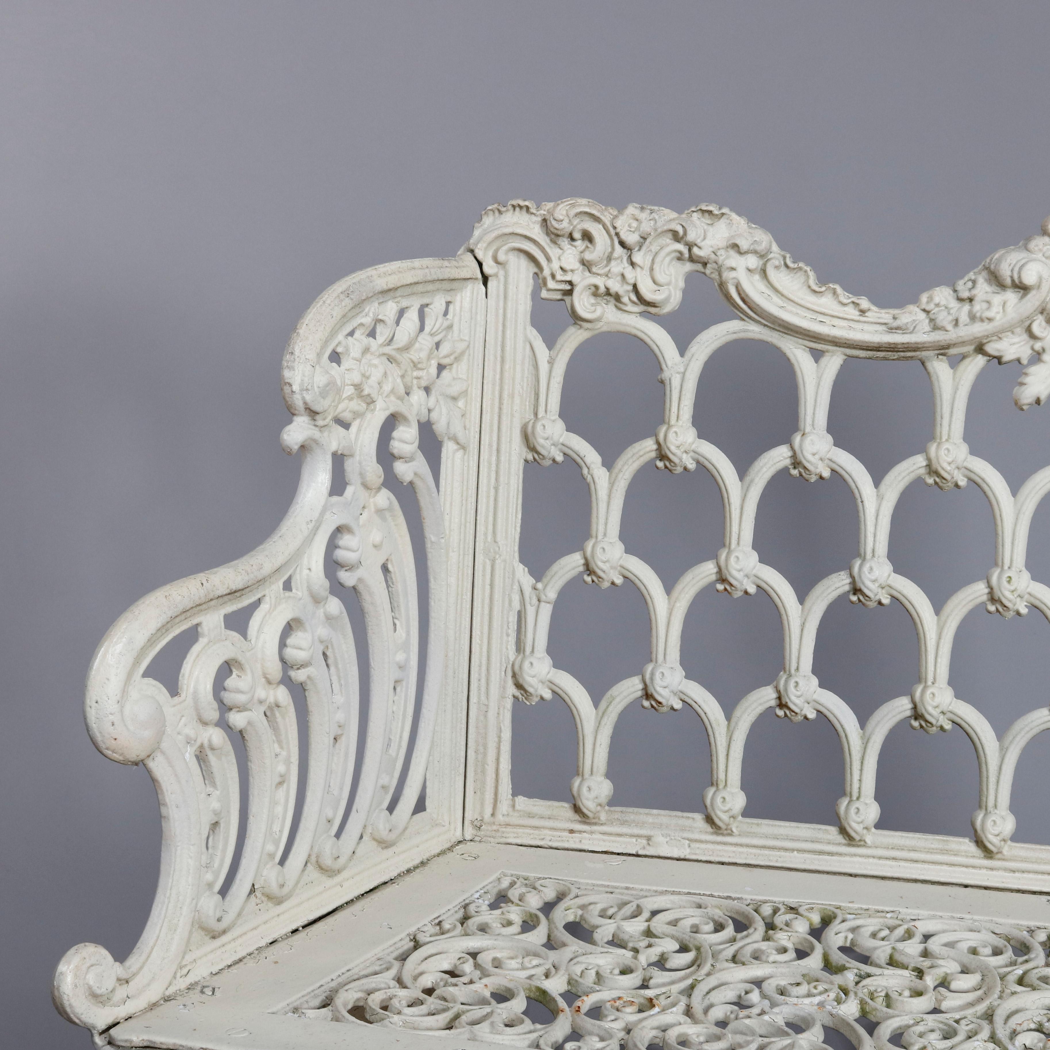American Antique Rococo Revival Cast Iron Kramer Bros. School Rose Garden Bench