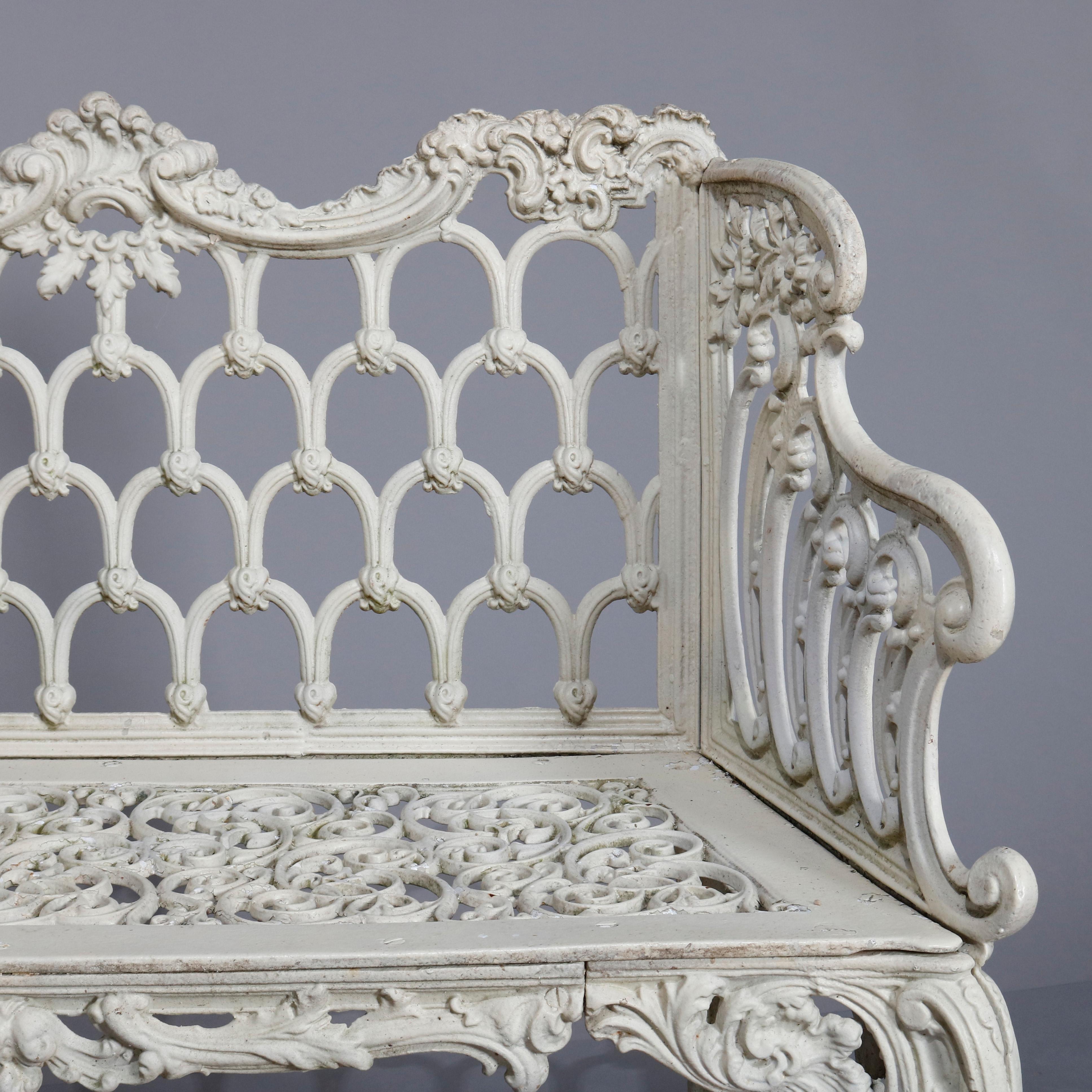19th Century Antique Rococo Revival Cast Iron Kramer Bros. School Rose Garden Bench