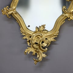 Antique Rococo Revival Figural Cherub & Floral Carved Giltwood Wall Mirror c1890
