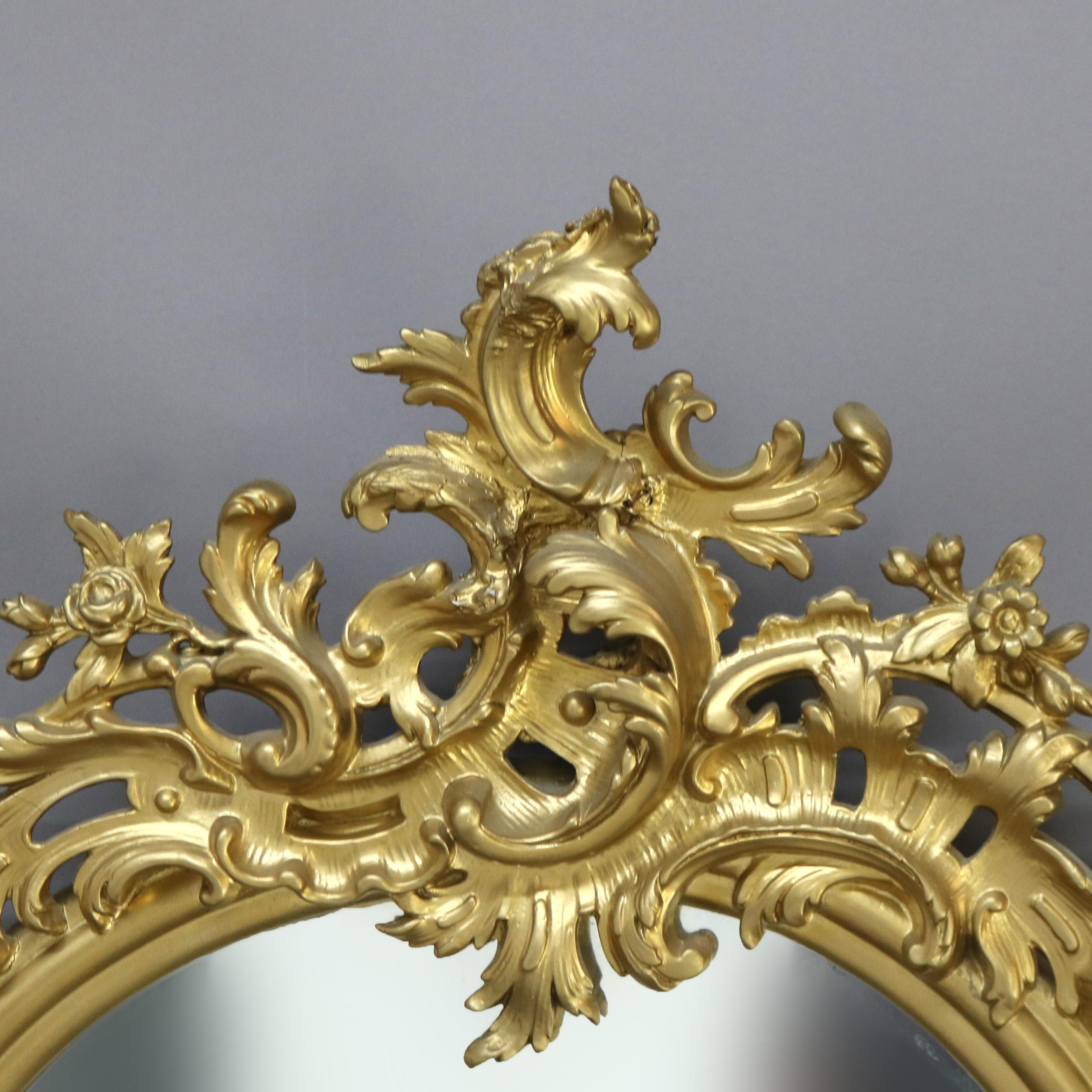 19th Century Antique Rococo Revival Figural Cherub & Floral Carved Giltwood Wall Mirror c1890