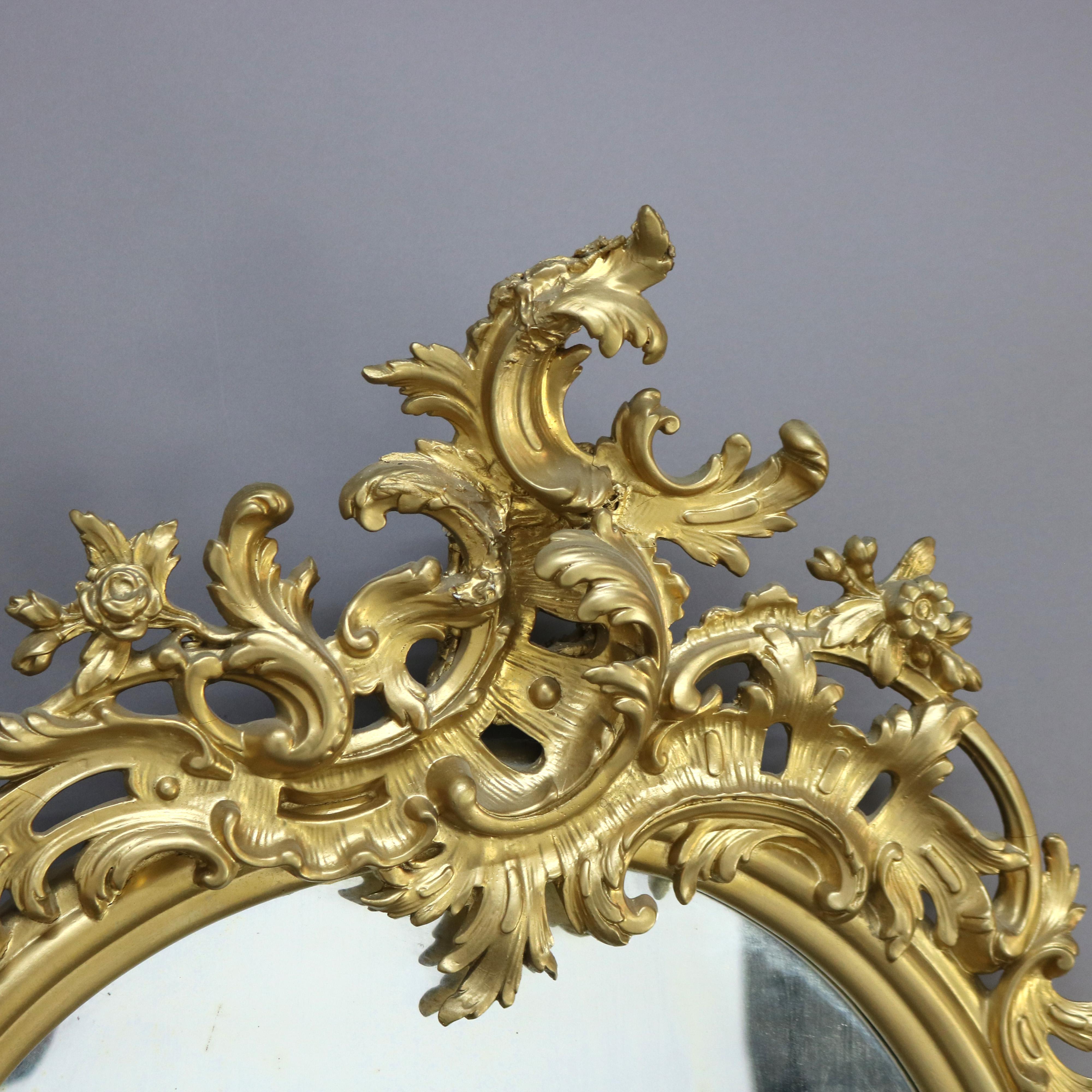Antique Rococo Revival Figural Cherub & Floral Carved Giltwood Wall Mirror c1890 1