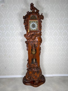 Antique Rococo Revival Grandfather Clock, Hand-Carved Wooden Case