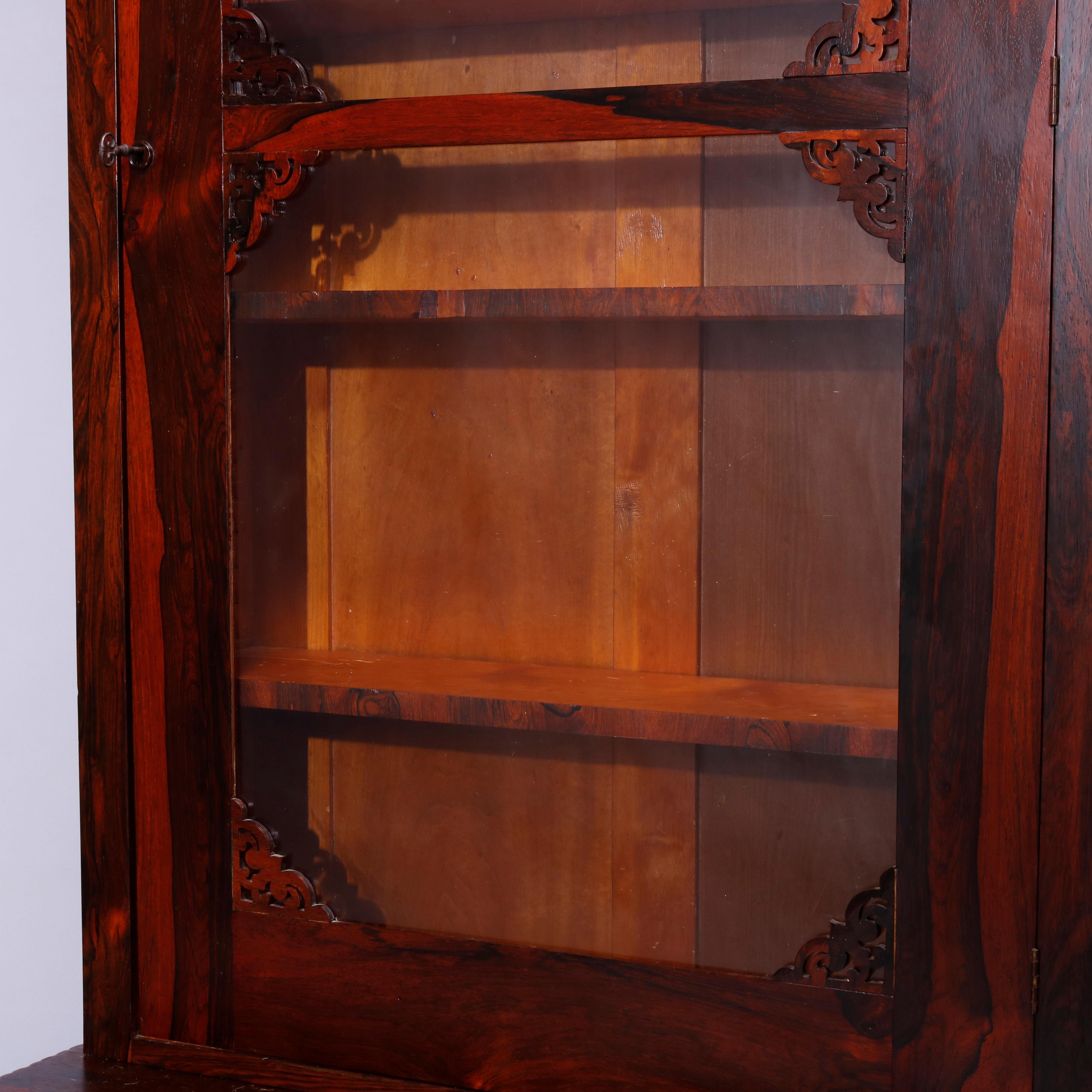 Victorian Antique Rococo Revival Rosewood Single Door Bookcase Cabinet, Circa 1880