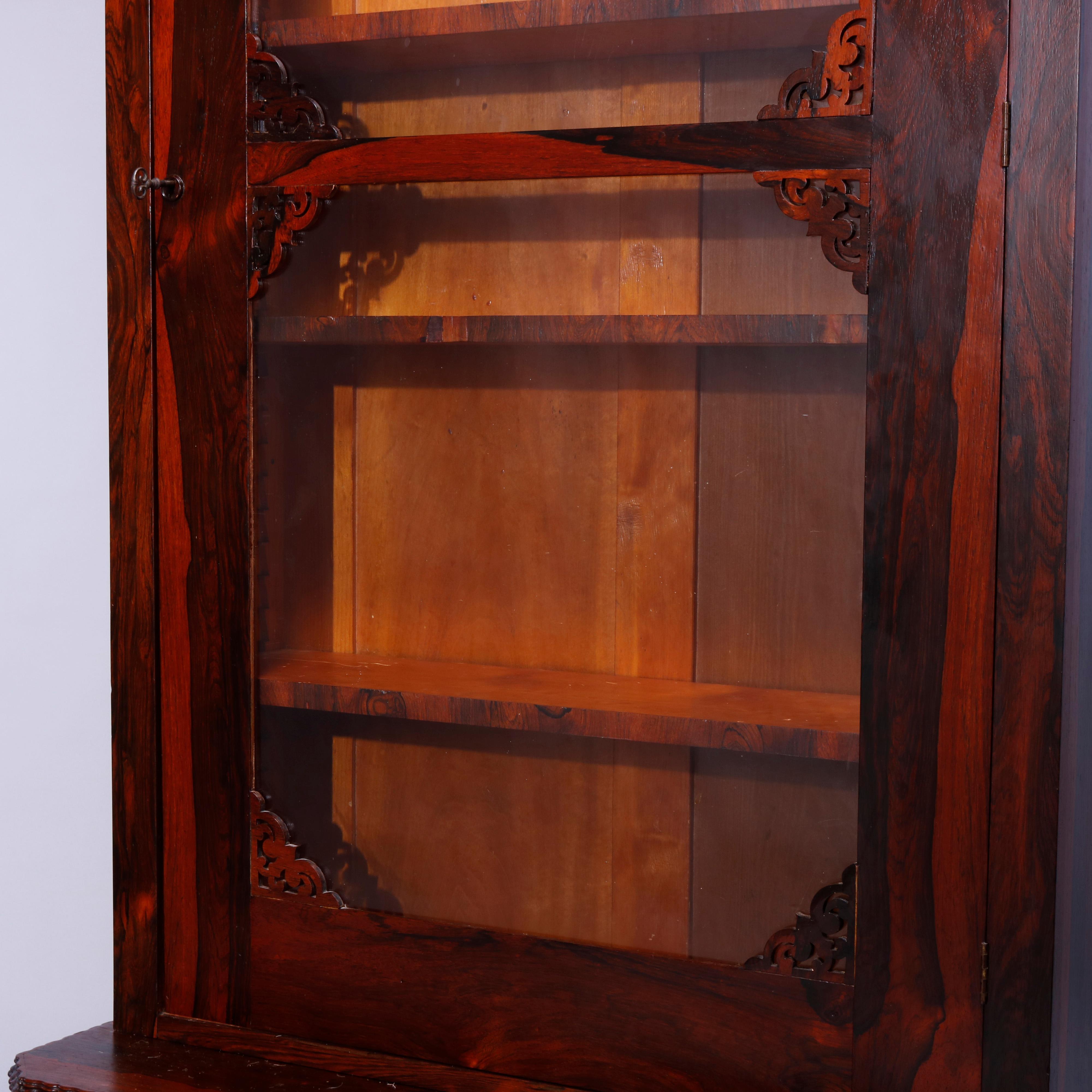 American Antique Rococo Revival Rosewood Single Door Bookcase Cabinet, Circa 1880
