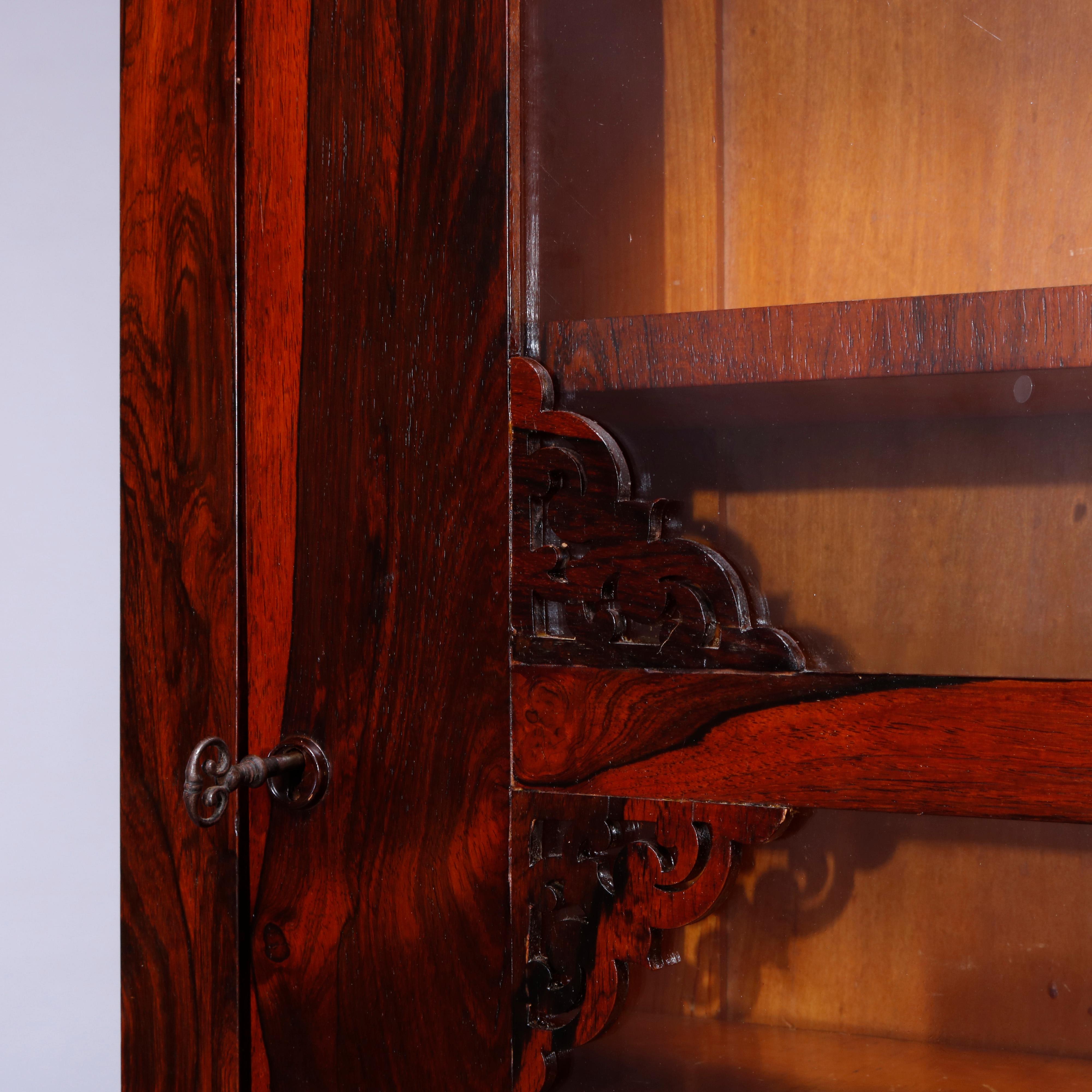 Carved Antique Rococo Revival Rosewood Single Door Bookcase Cabinet, Circa 1880
