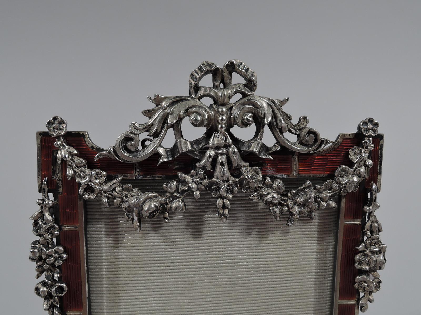 Antique Rococo Revival Silver Picture Frame with Dramatic Red Enamel In Good Condition In New York, NY