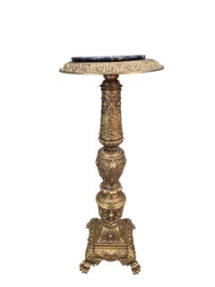 Antique Rococo Revival Style Bronze and Marble Pedestal Stand