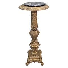 Antique Rococo Revival Style Bronze and Marble Pedestal Stand