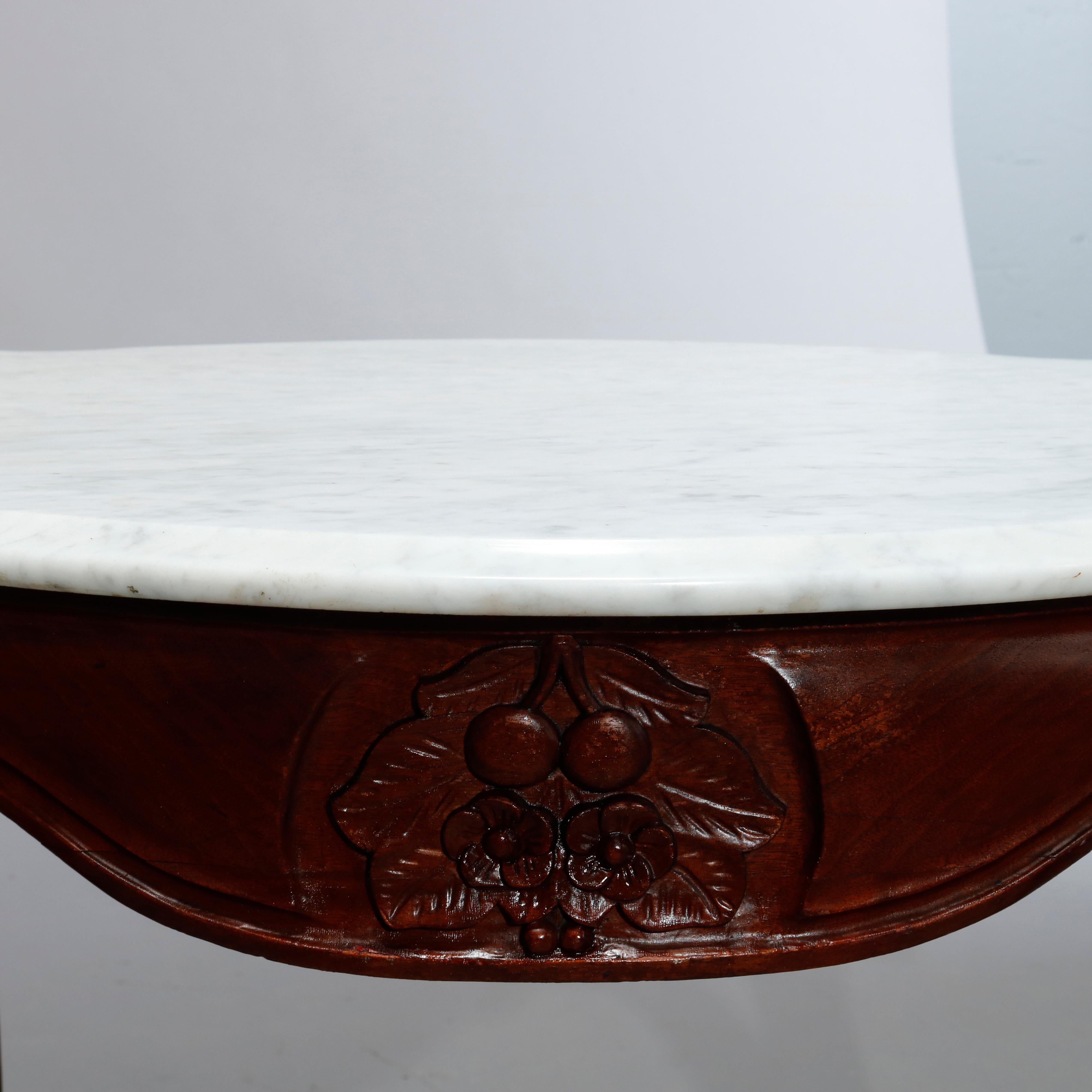 Antique Rococo Revival Turtle Top Carved Walnut & Marble Center Table, c1870 In Good Condition In Big Flats, NY