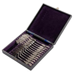 Antique Rococo Revival Victorian Fish Cutlery Fork Knife Silver Plated Set Case