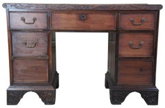 Antique Rococo Revival Walnut 7-Drawer Kneehole Desk