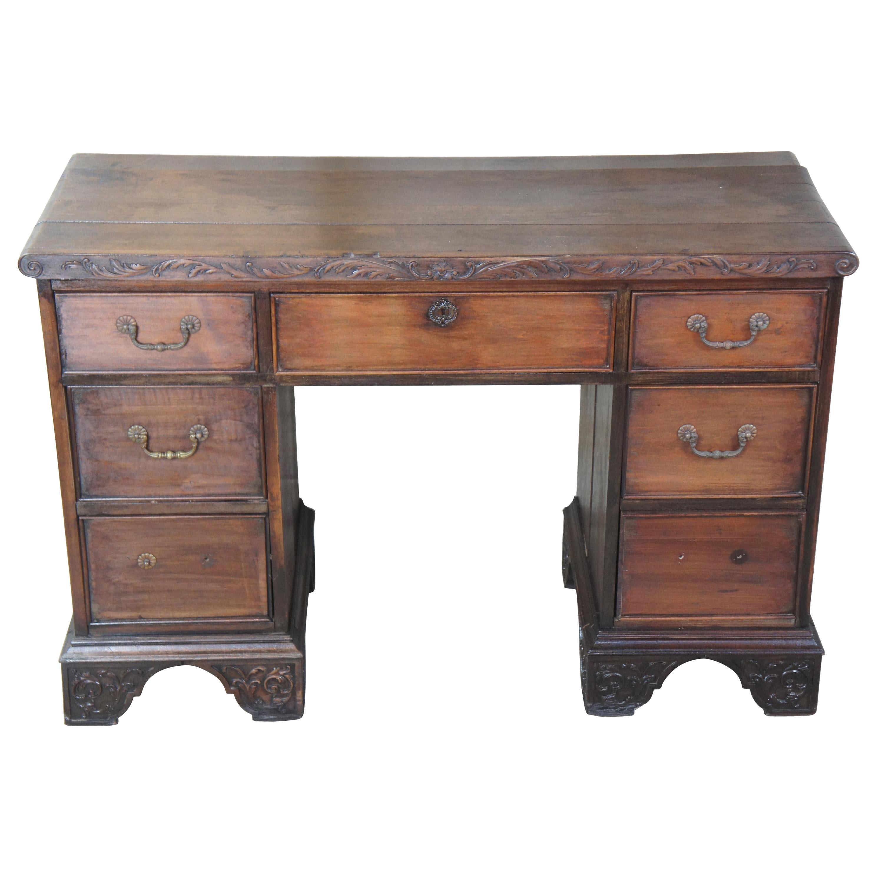 Antique Rococo Revival Walnut 7-Drawer Kneehole Desk