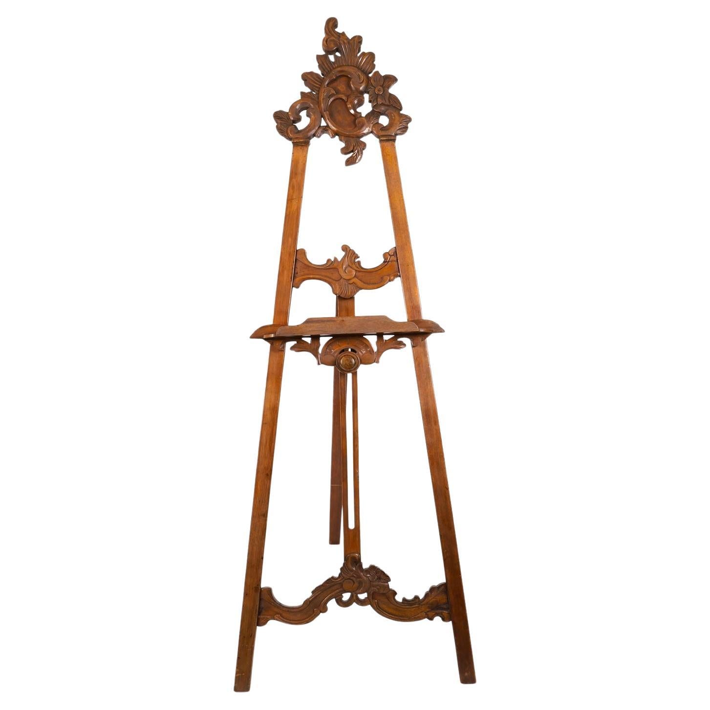 Antique Rococo Revival Walnut Chevalet Artists Easel Circa 1880 19thCentury For Sale