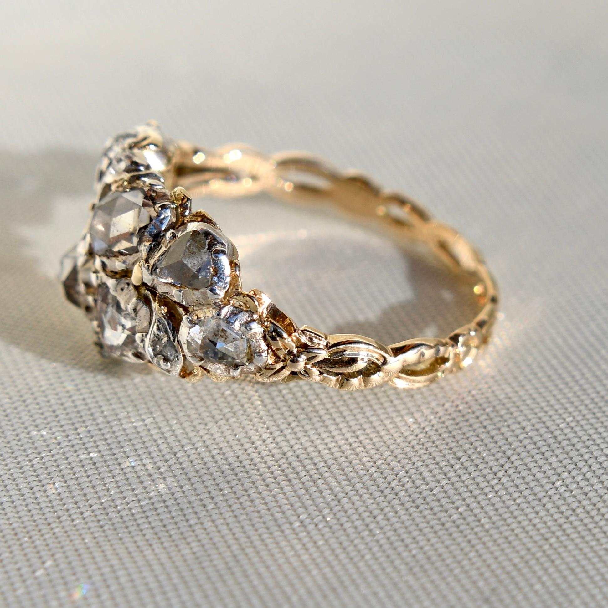 Antique Rococo rose cut diamond Giardinetti ring, France around 1760 In Excellent Condition In Magdeburg, DE