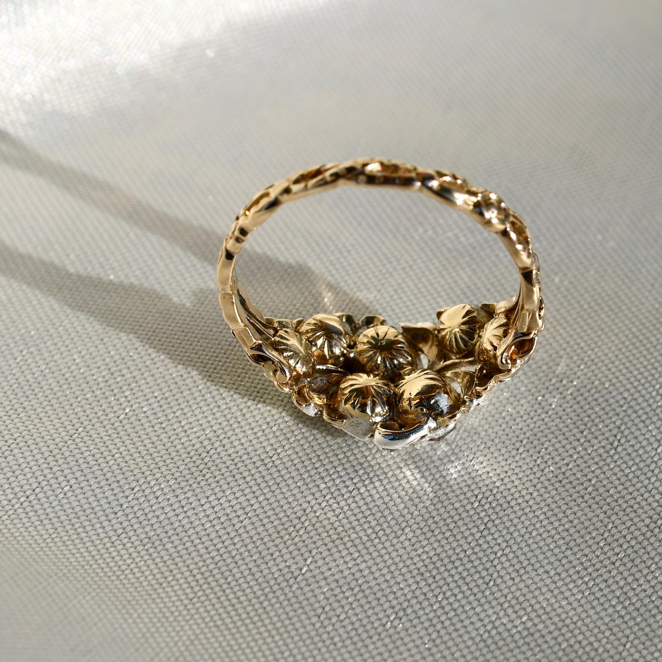 Antique Rococo rose cut diamond Giardinetti ring, France around 1760 In Excellent Condition For Sale In Magdeburg, DE