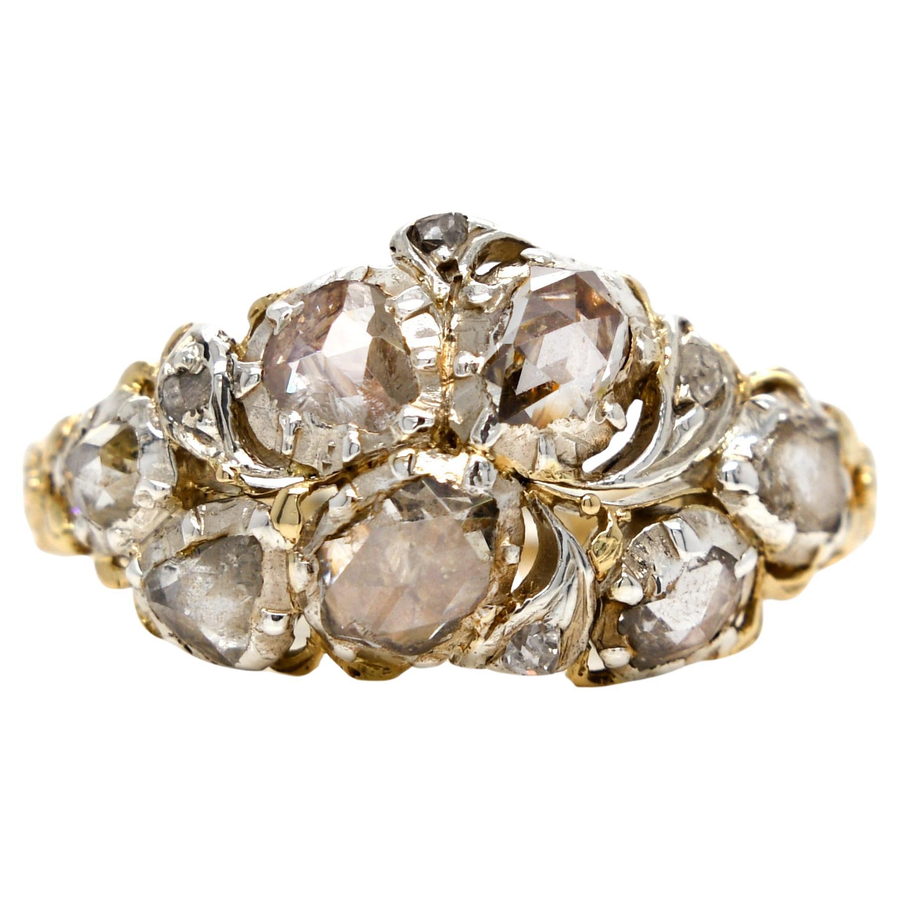 Antique Rococo rose cut diamond Giardinetti ring, France around 1760 For Sale