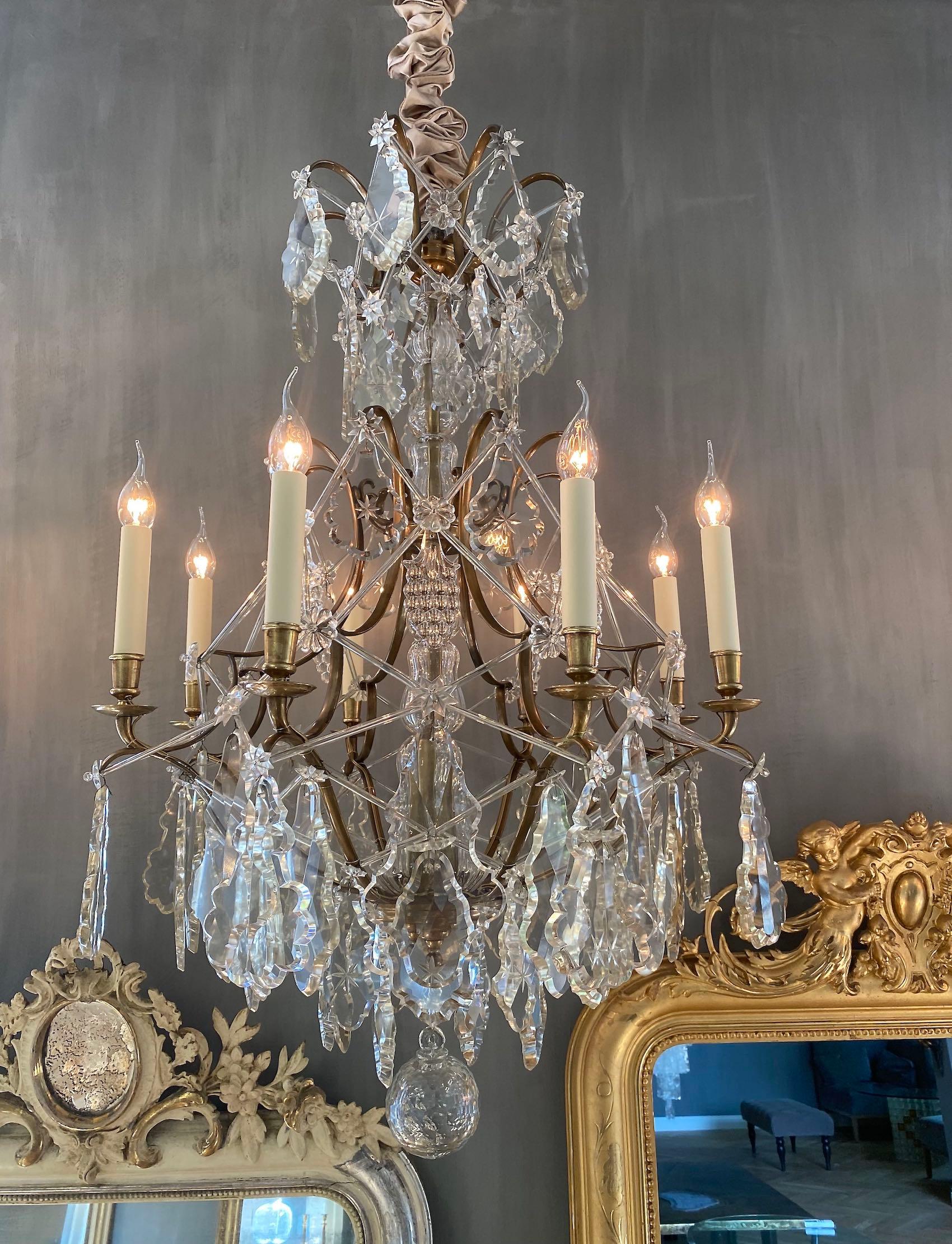 Antique Rococo style brass and crystal chandelier For Sale at 1stDibs
