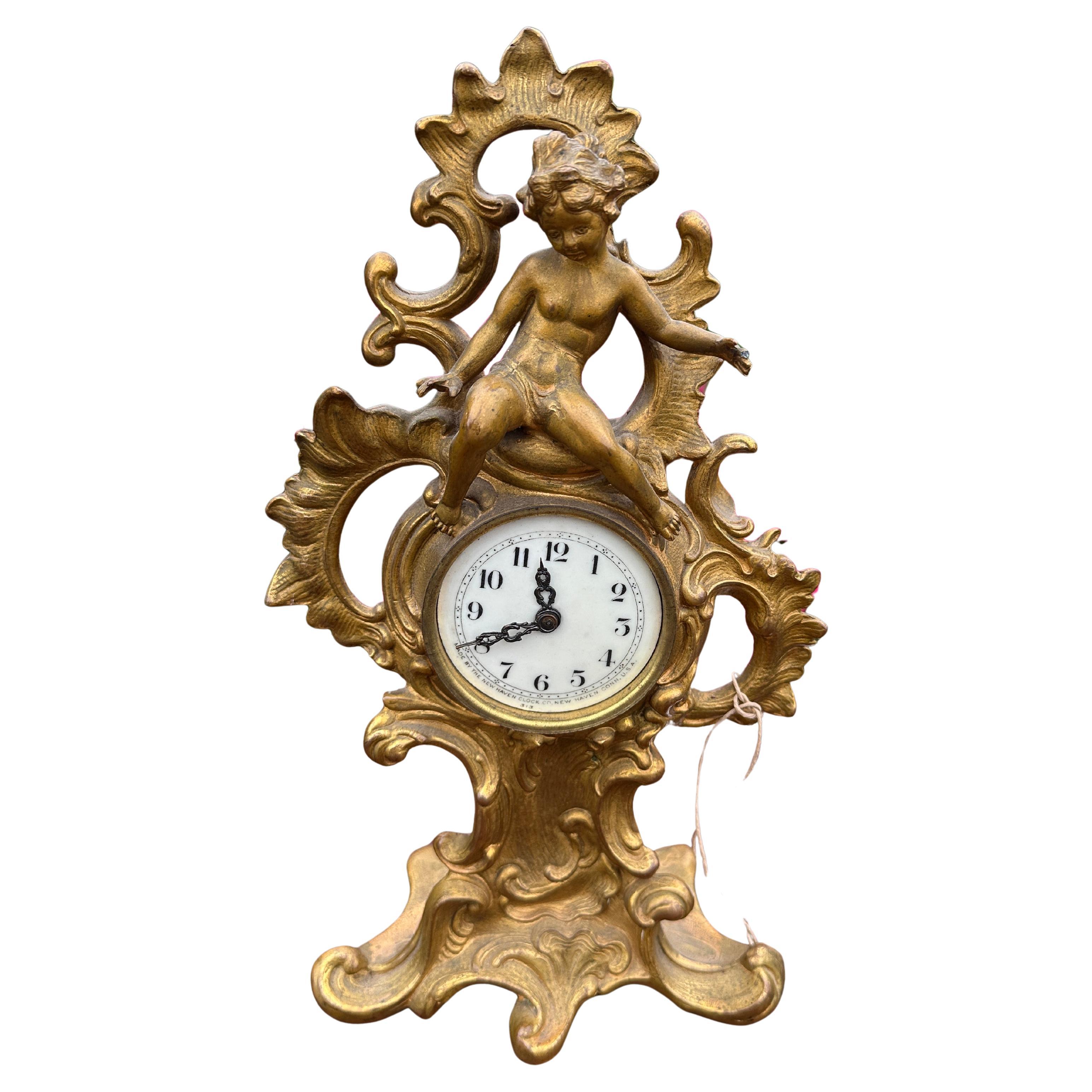 Antique Rococo Style Bronze Clock - W2072 For Sale