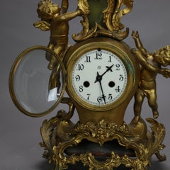 Antique Rococo Style Figural Cherub Gold Gilt Metal Clock, c1890