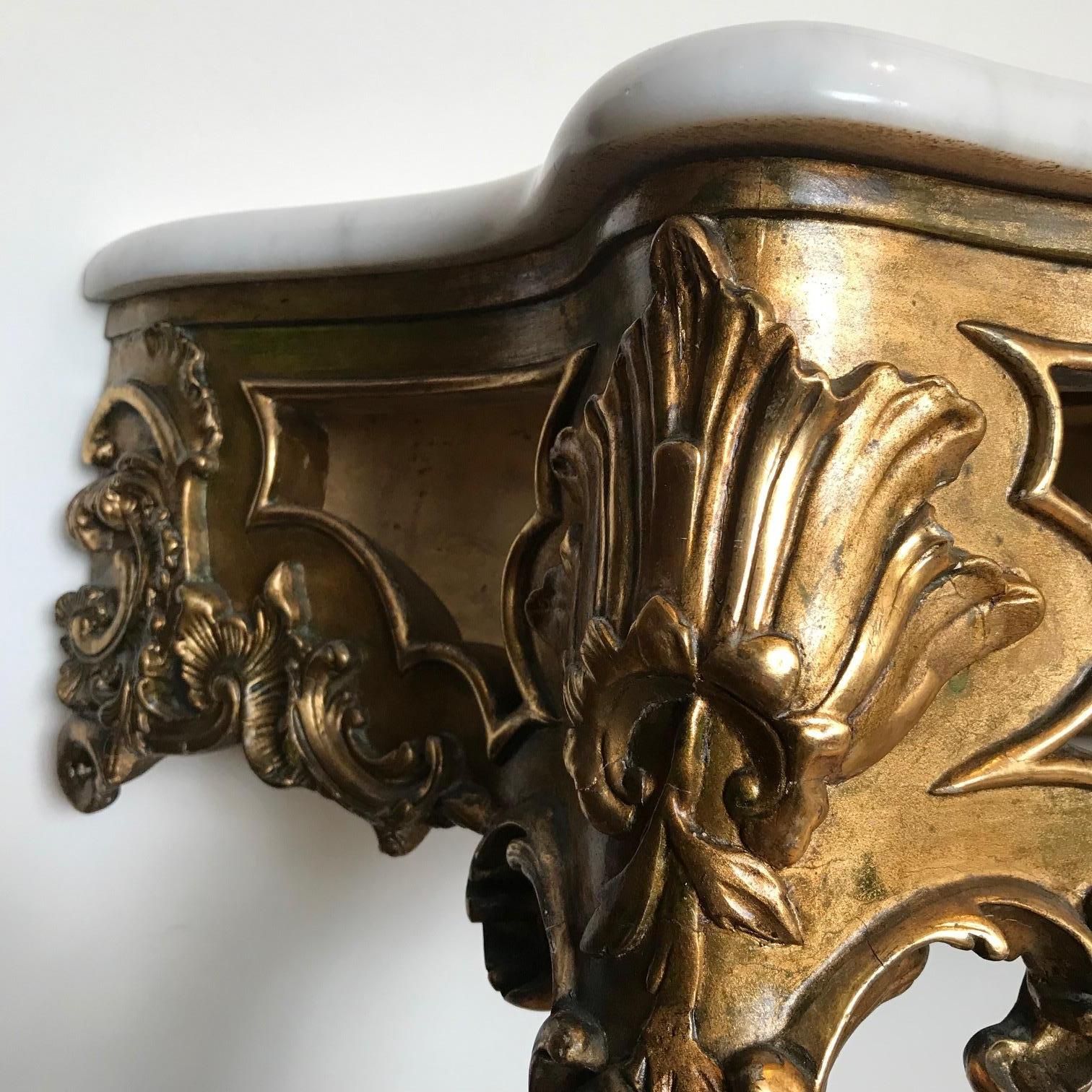 Antique Rococo Style Gilded Marble-Top Console In Good Condition For Sale In Ljubljana, SI