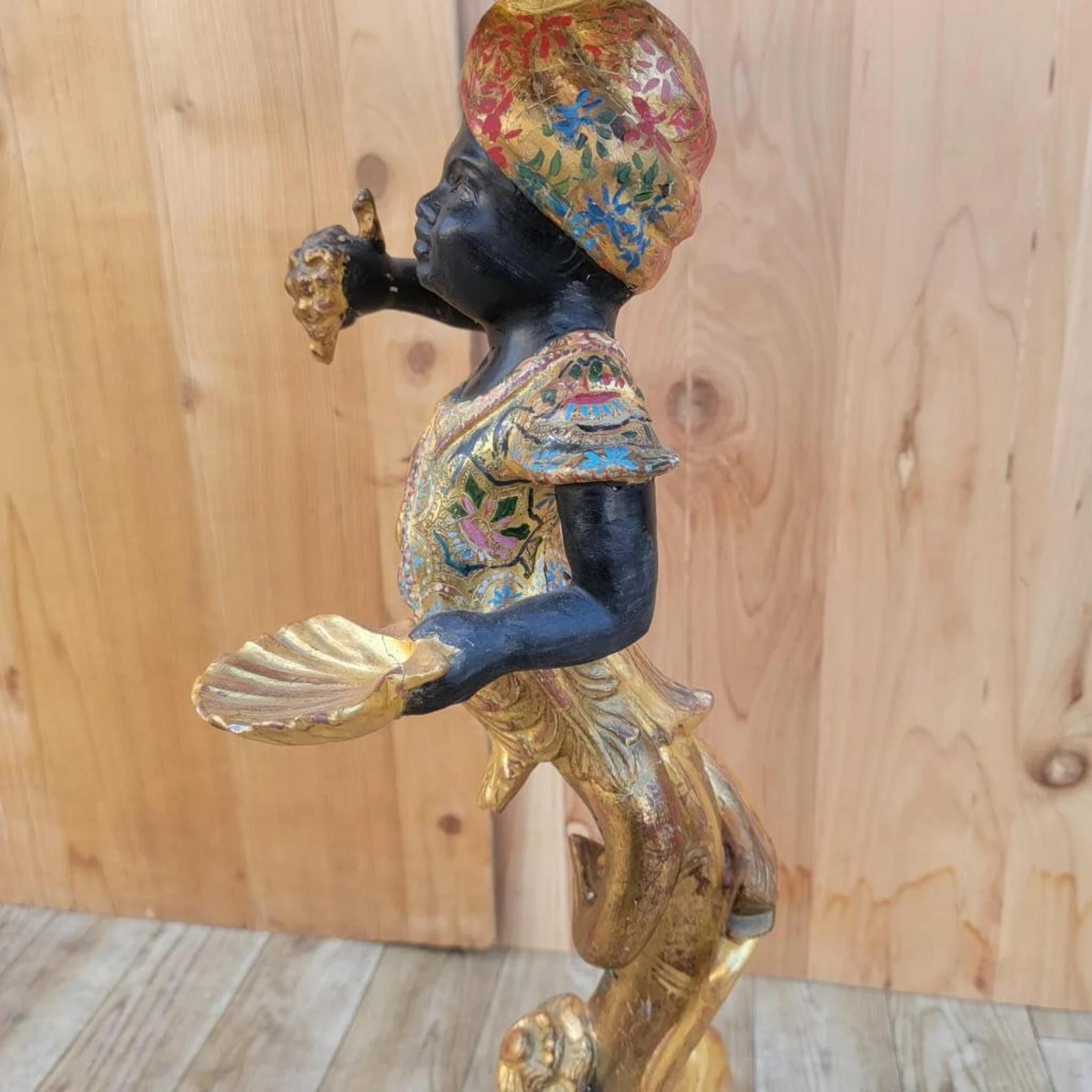 Antique Rococo Style Italian Gilt Blackamoor Side Table/Stand In Good Condition For Sale In Chicago, IL